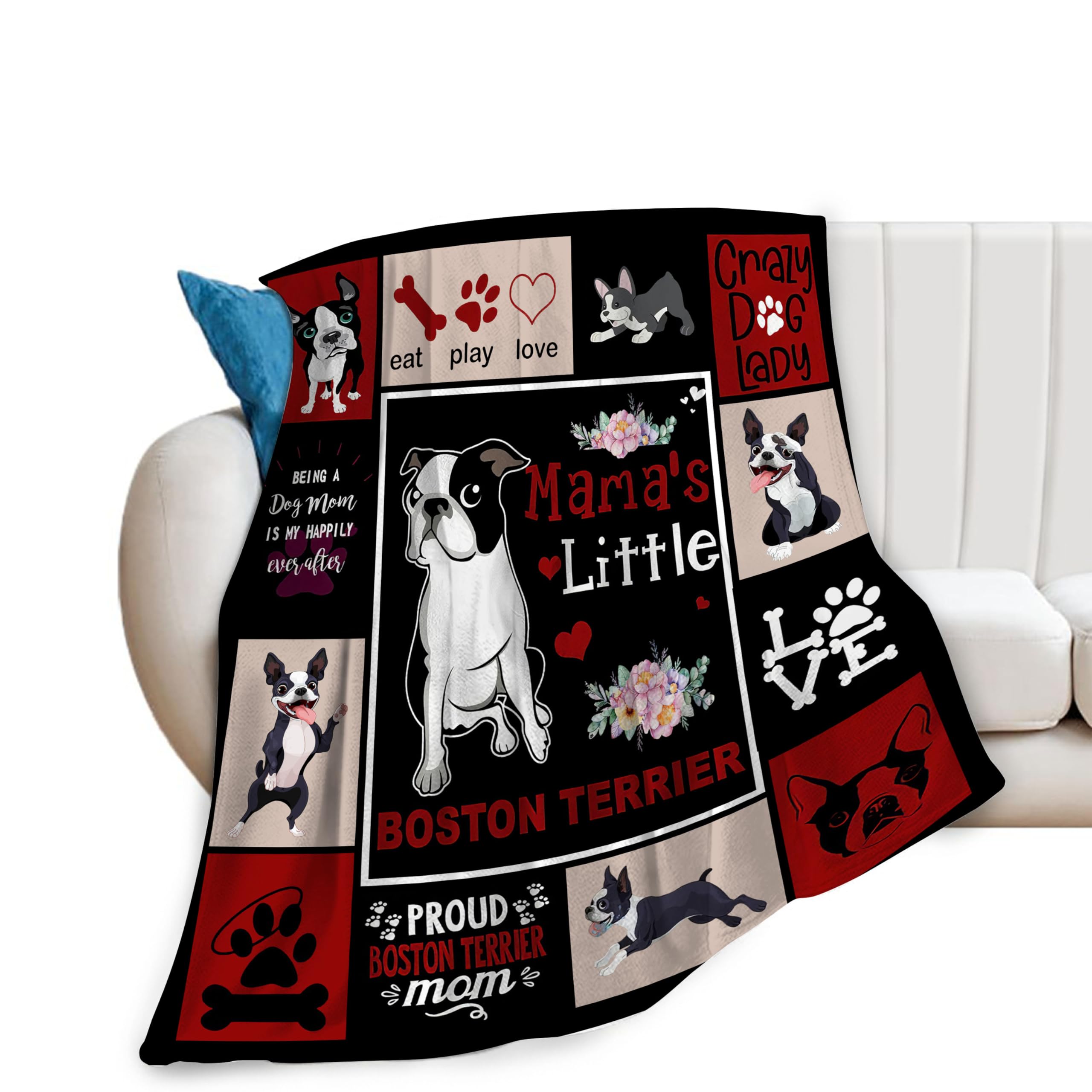 Banonaty Women's Boston Terrier Blanket Gifts Throw Blankets Cozy Fleece Flannel Blanket Soft Warm Plush Lightweight Blanket Dog Gift For Couch Sofa Bed For Girls 40"X50"