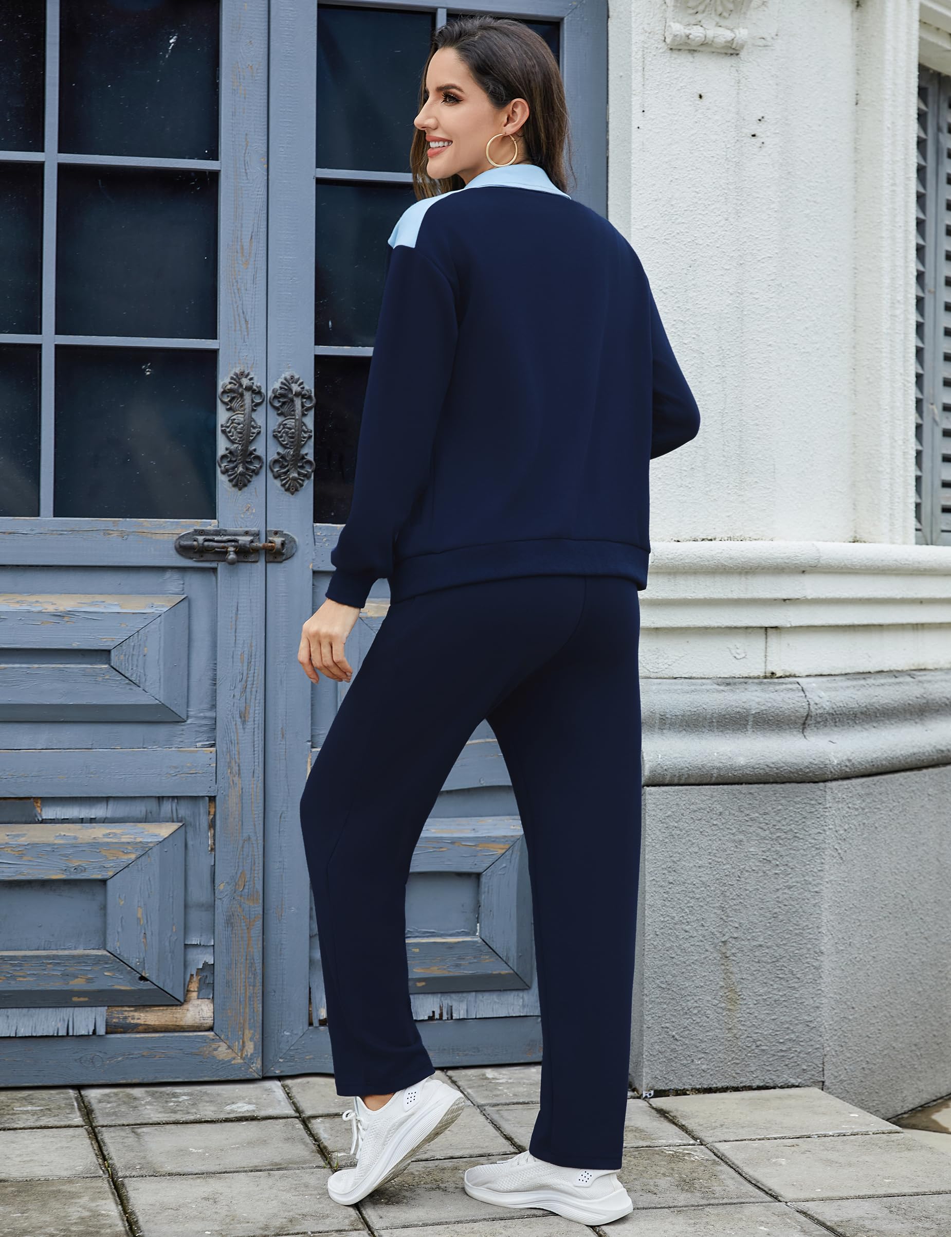 Litherday Dres do joggingu, damski, długi dres rekreacyjny, dres treningowy, streatwear bawełna, dres sportowy z kolorowymi blokami, kieszenie