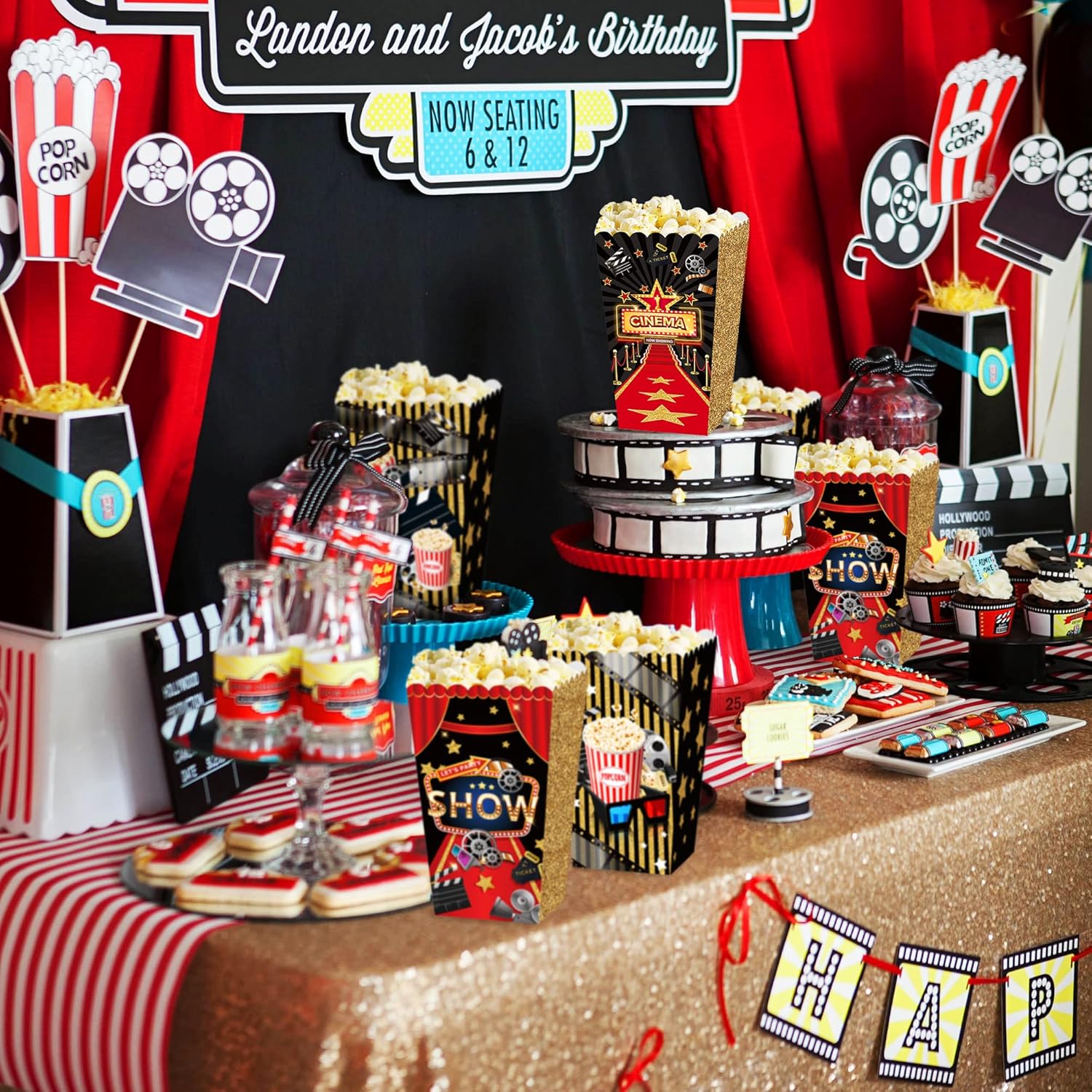 JeVenis 12 PCS Movie Night Party Supplies Movie Night Popcorn Boxes