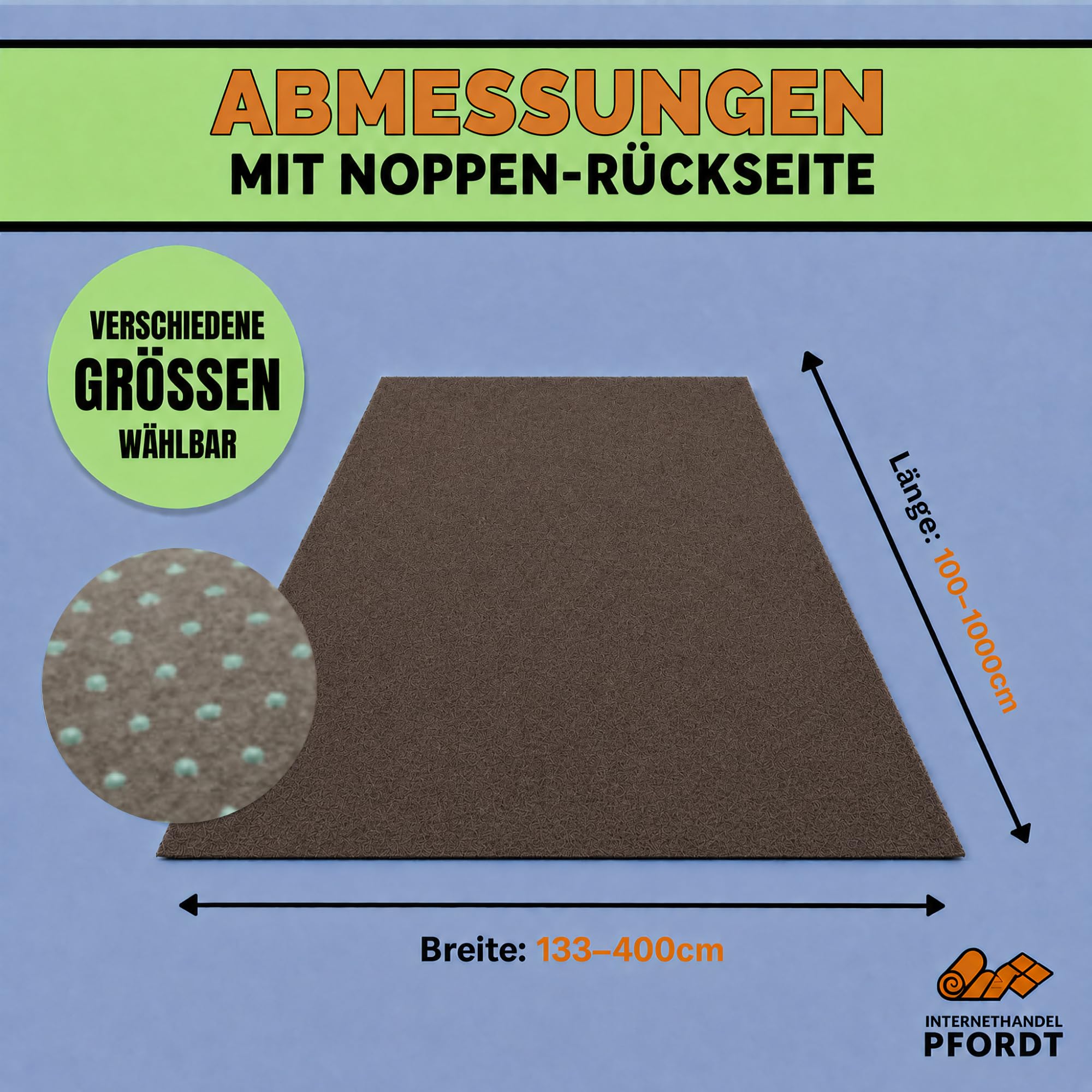 Kunstrasen Braun 250x400 cm mit Noppen