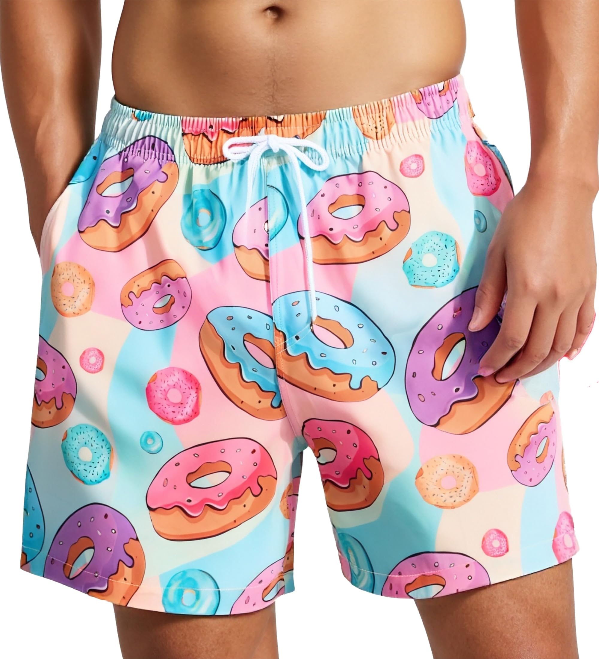 MADHERO Mens Swim Trunks Quick Dry Funny Print Casual Beach Shorts with No Lining