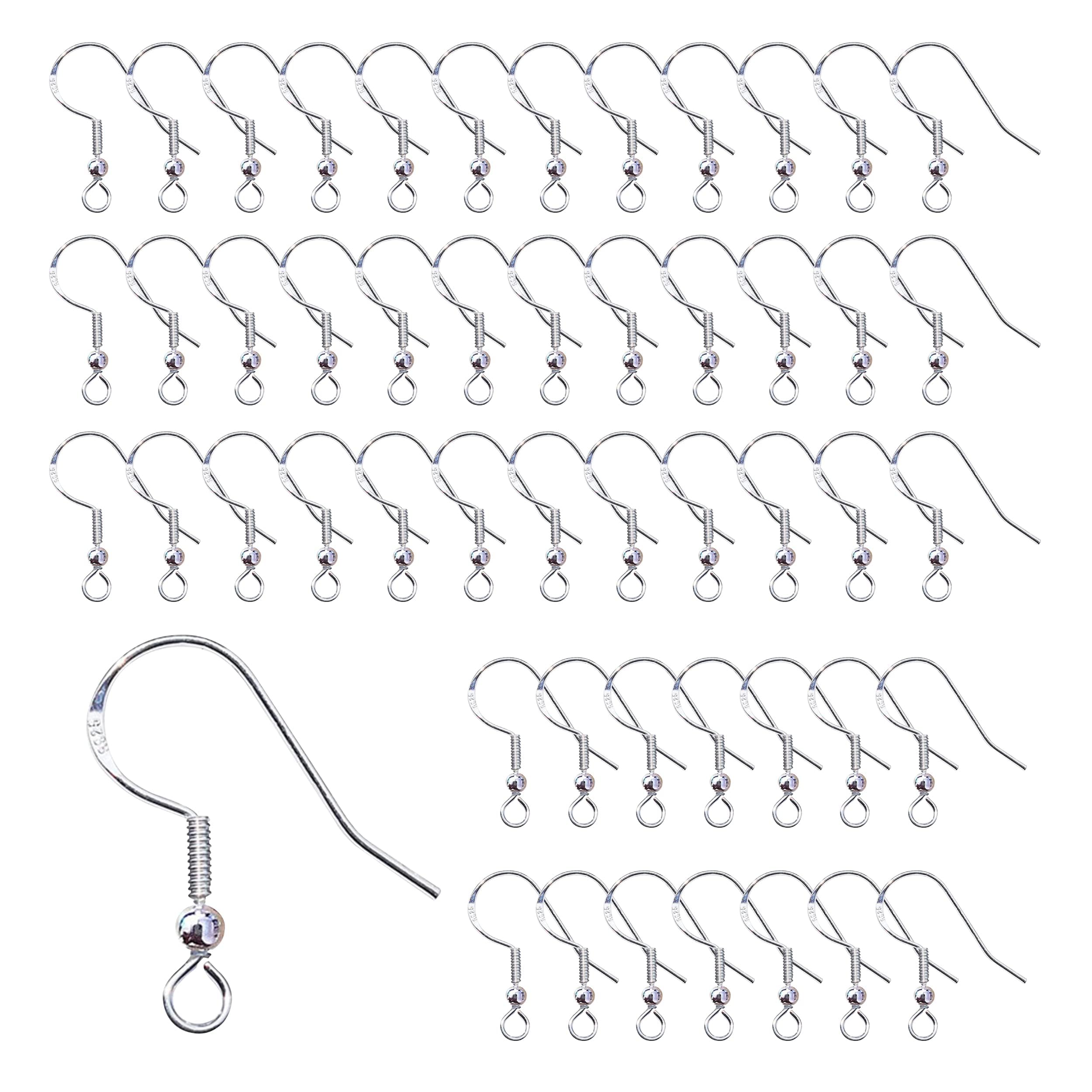 50Pcs 925 Silver Earring Hooks, Hypoallergenic Fish Hook Earring Wires, Jewellery Findings for Jewellery Making DIY