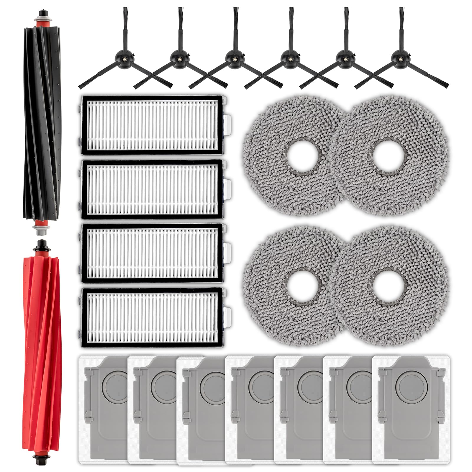 Photo 1 of (23 Pack) Qrevo Master Replacement Parts Compatible with Roborock Qrevo Master/Qrevo Slim Robot Vacuum, 2 Roller Brushes, 6 Side Brushes, 7 Dust Bags, 4 HEPA Filters, 4 Mop Pads, Accessories Kit