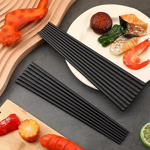 Miniatura 6 de 100 pares de palillos de fibra de vidrio, palillos reutilizables de 9.5 pulgadas, aptos para lavavajillas, palillos antideslizantes, estilo chino,