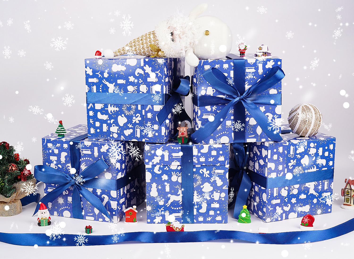 Stuff Box Blue 5 Pack Blue Christmas Gift Boxes with Lids, Ribbons and Tissue Papers ...
