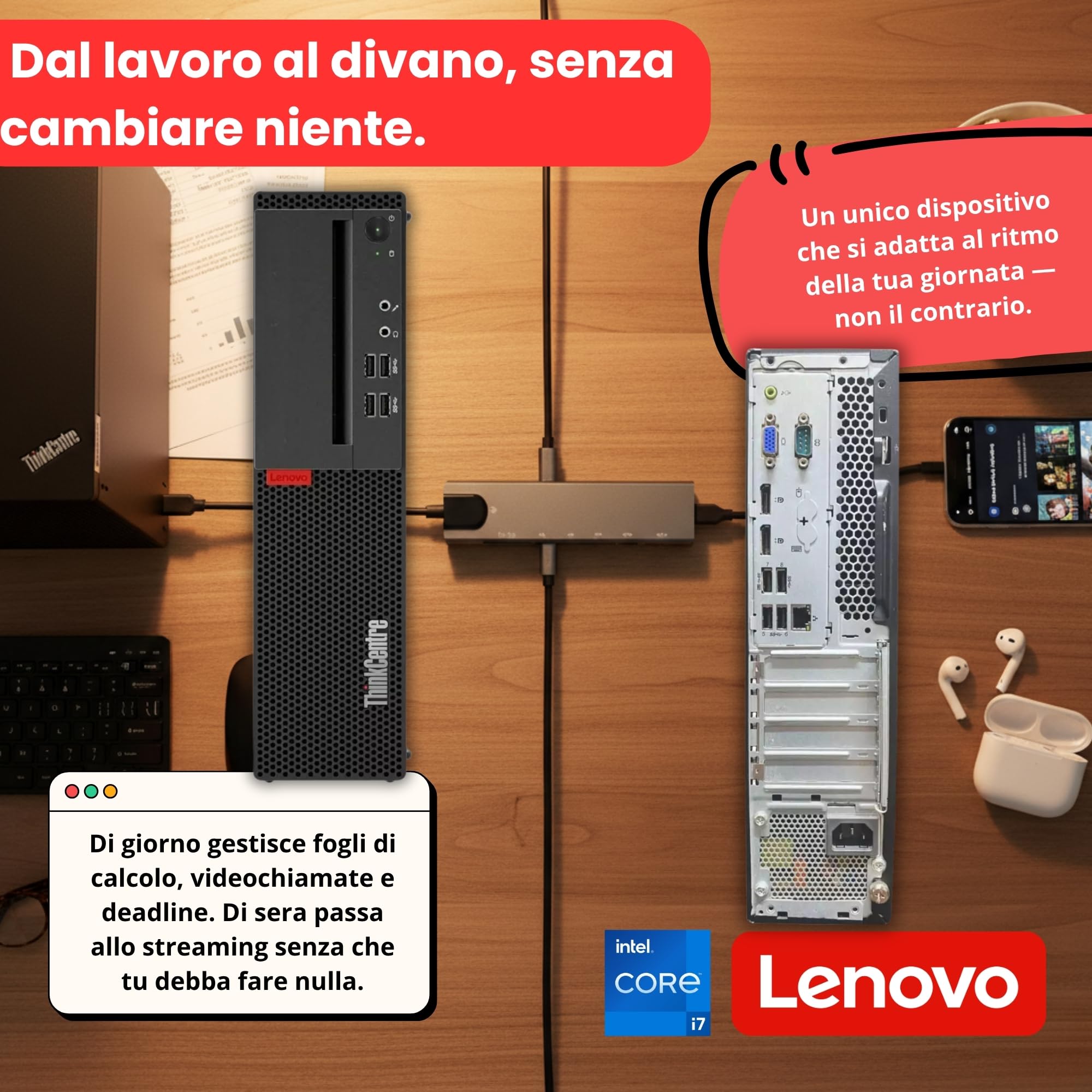 Lenovo ThinkCentre M720S Intel i7 8700 12 thread 4.60 GHz Business Office Multimedia Computer con 3 anni di garanzia! - 16 GB - 1000 GB SSD - USB 3.0 - WLAN - Windows 11 Prof. 64 bit - #8268