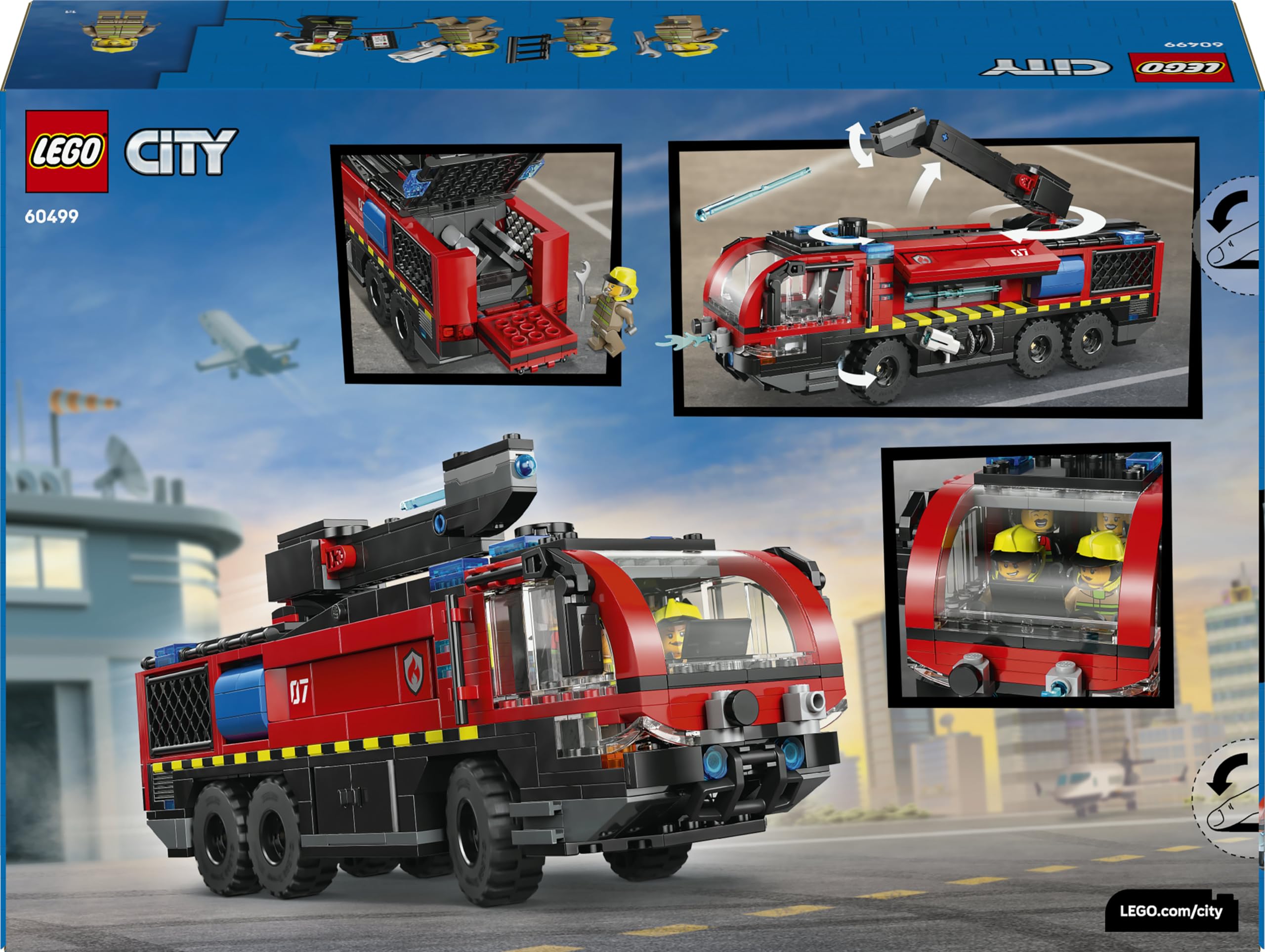 LEGO City Flughafenlöschfahrzeug - Spielzeug Einsatzfahrzeug - Modellbau mit 4 Feuerwehr Minifiguren - Geburtstagsgeschenk für Jungen ab 7 Jahren und Technikfans - 60499