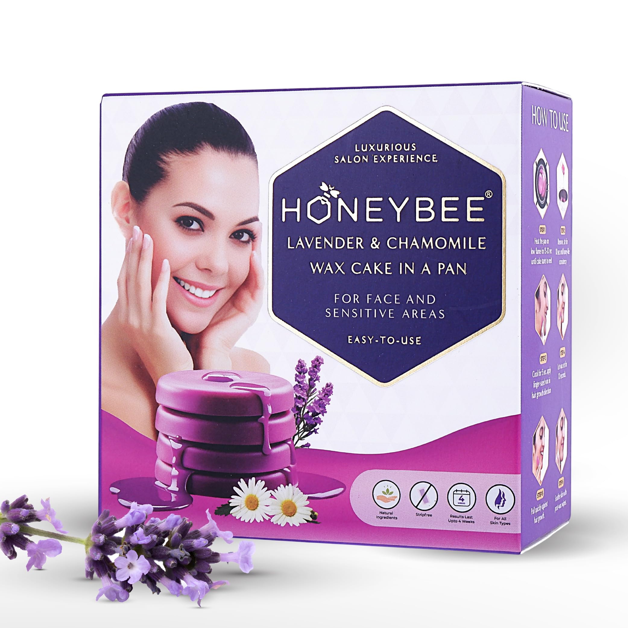 Honeybee Lavender & Chamomile Wax Cake for Women | 1st Time in India Liposoluble Wax Disc | Katori Face Wax | Stripless Kit for Sensitive Skin – Bikini, Chin, Armpits – 20g x 4 Cakes-image-18