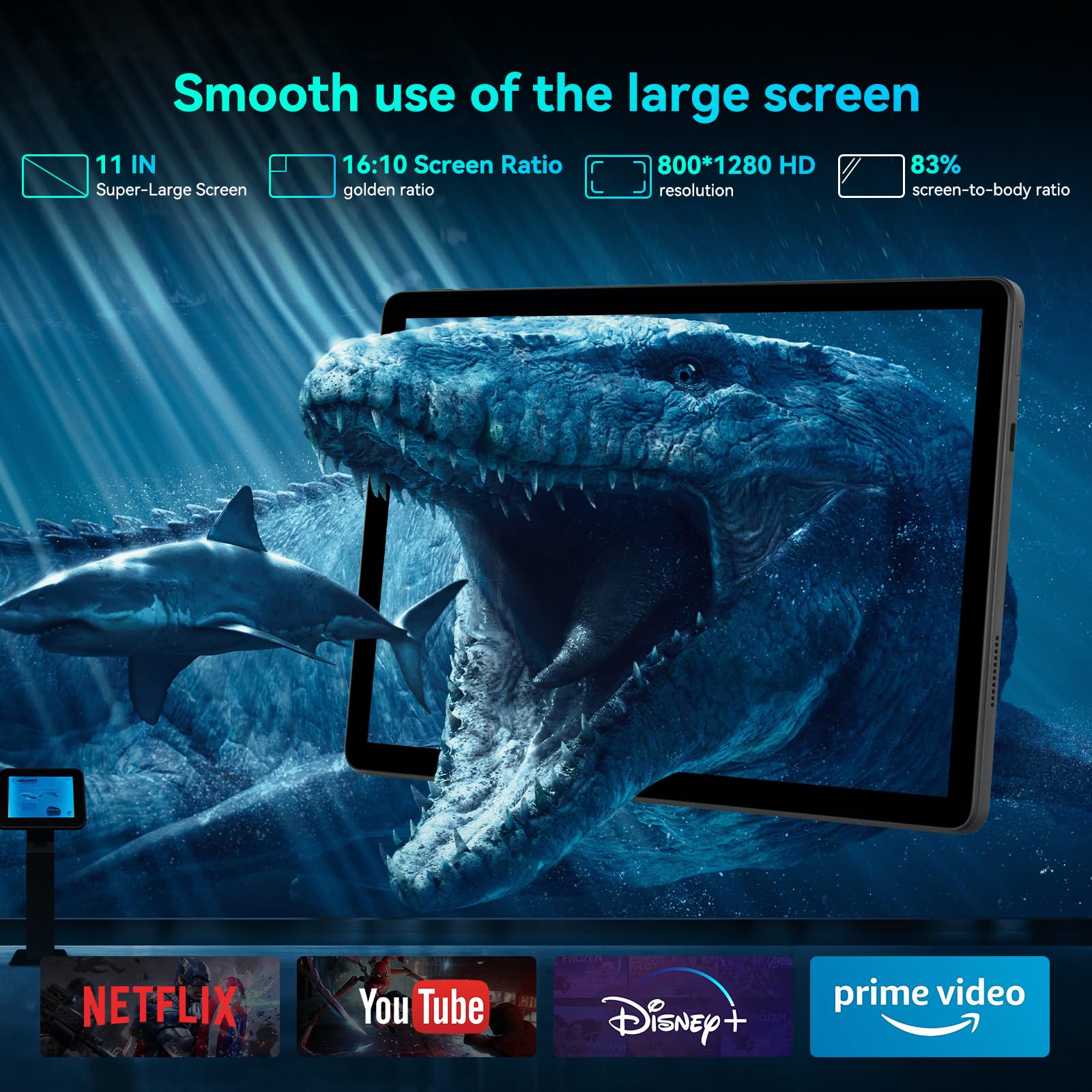 Tablet Android14 11 pollici 10 GB di RAM e 128 GB di ROM (TF 1TB espandibile) Processore octa-core 5MP+8MP Doppi altoparlanti Widevine L1+WiFi 6+Bluetooth 5.3 1280*800 HD Batteria 6800mAh (Nero)