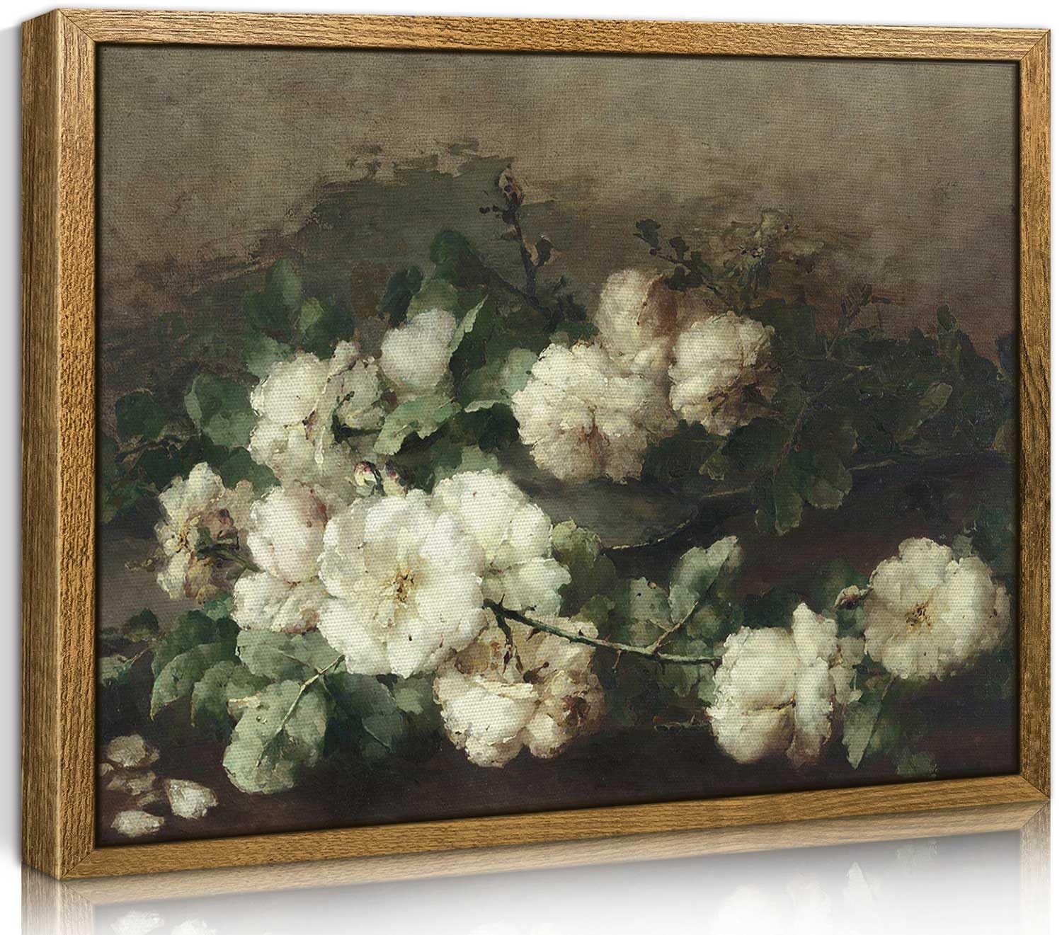 CHDITBWhite Flower Framed Canvas Wall Art, 12×16in Vintage Floral Wall Decor, Still Life with Guitar and Roses Oil Painting, Classical Scenery Art Prints for Living Room, Bedroom, Bathroom, Farmhouse