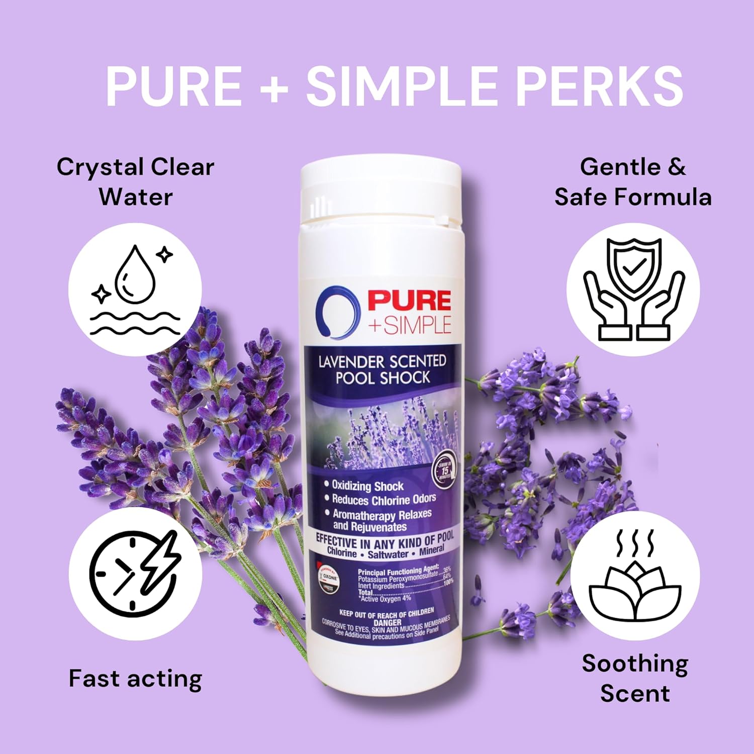 Pure and Simple Lavender Scented Non-Chlorine Pool Shock: Enhance Your Pool Water While Infusing It with Relaxing Fragrance—Perfect for All Pools, Including Saltwater - 2lb