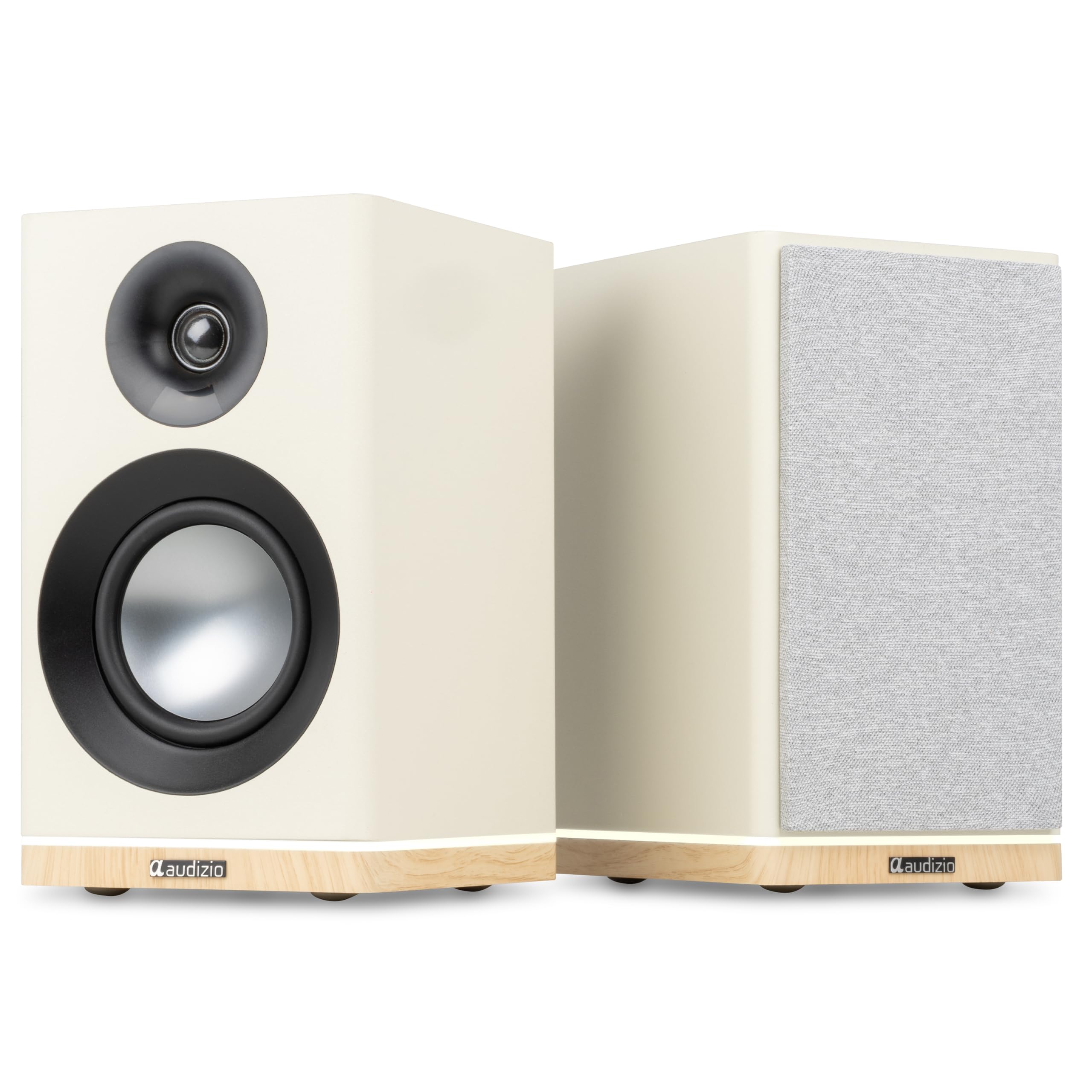 Audizio KS12 Altavoces HiFi Activos 80W HDMI ARC, Color Crema | Altavoces activos con HDMI ARC, Bluetooth 5.3, salida para subwoofer y acabado crema