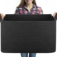 OIASKET 95L Extra Large Black Woven Blanket Basket - 24x16.9x14.2in Storage for Toys, Towels, Laundry, Blankets in Living Room & Nursery