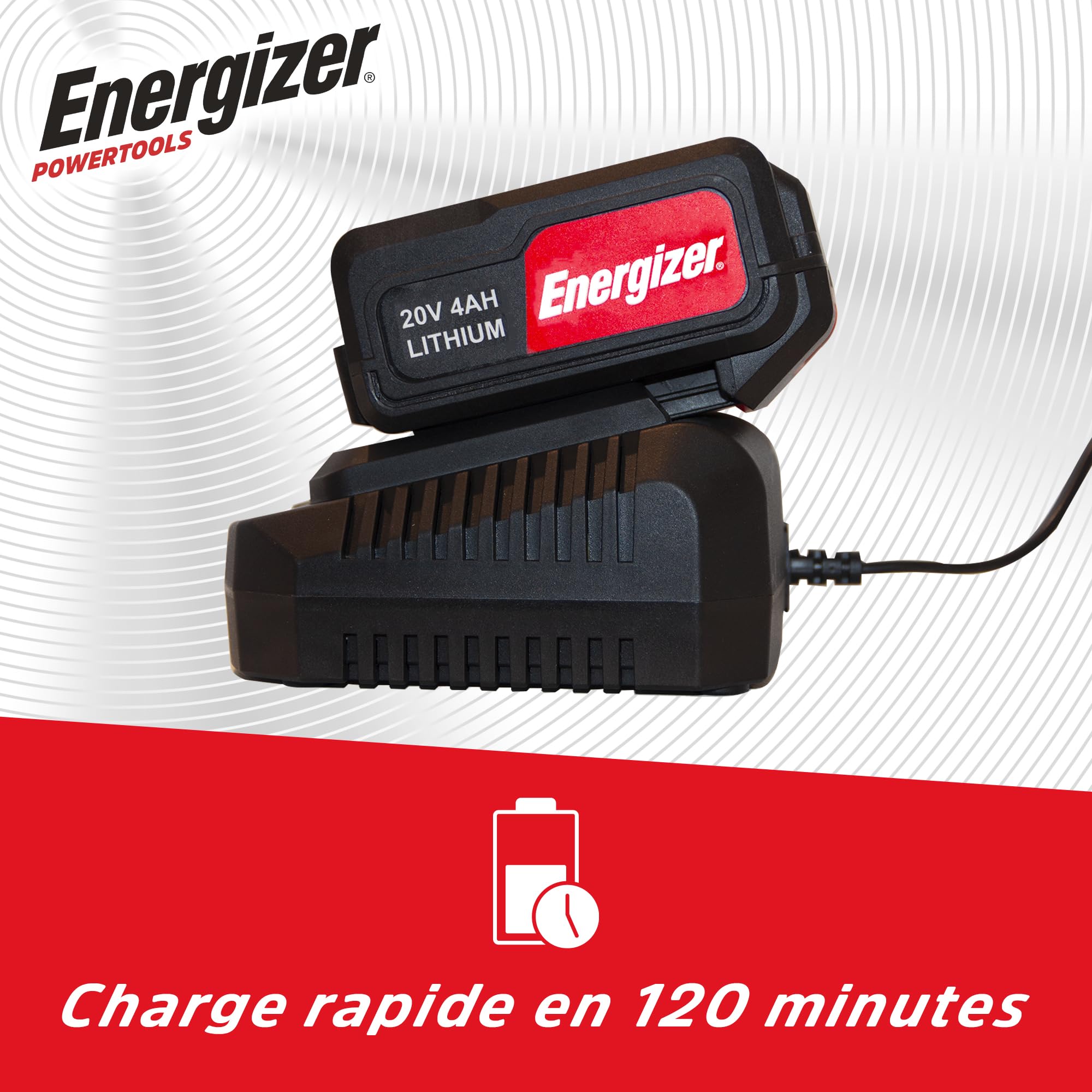 Energizer 20V 4A Lithium-ION Battery – High Capacity 80Wh – Compatible with Power Tools – 120-Minute Fast Charge, Robust and Powerful