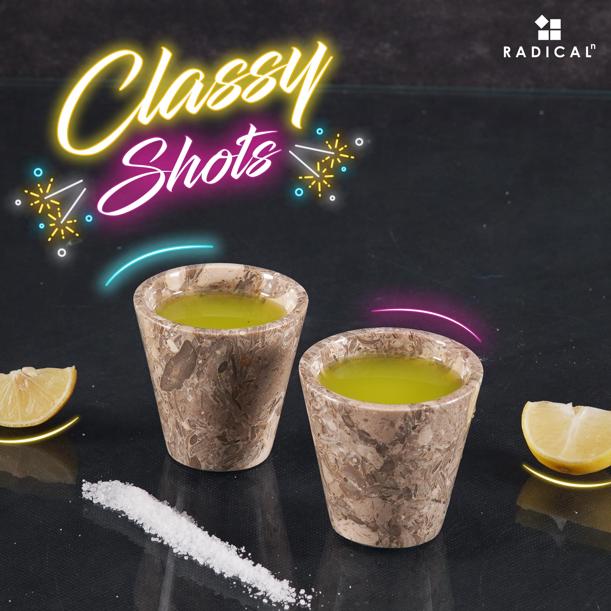 Oceanic - Vasos de chupito de mármol de 2 pulgadas hechos a mano, juego de cocina para beber, vasos ideales para whisky y licores, elegante juego de regalo de cristalería para hombres 2