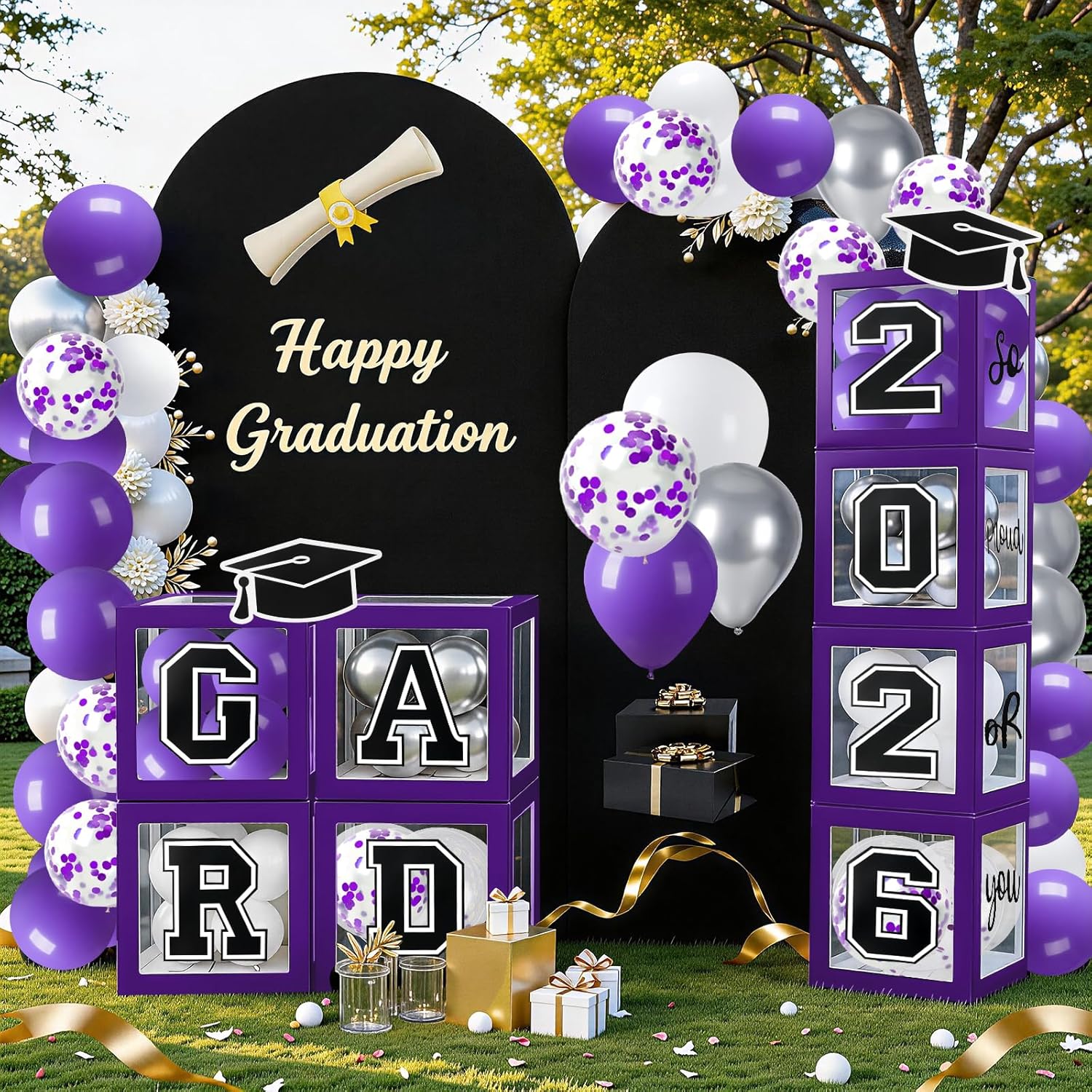 Graduation Decorations 2026 Graduation Party Decorations Set of 4 Boxes with 129pcs Balloons Arch Garland Kit Party Supplies for Any Grades Purple