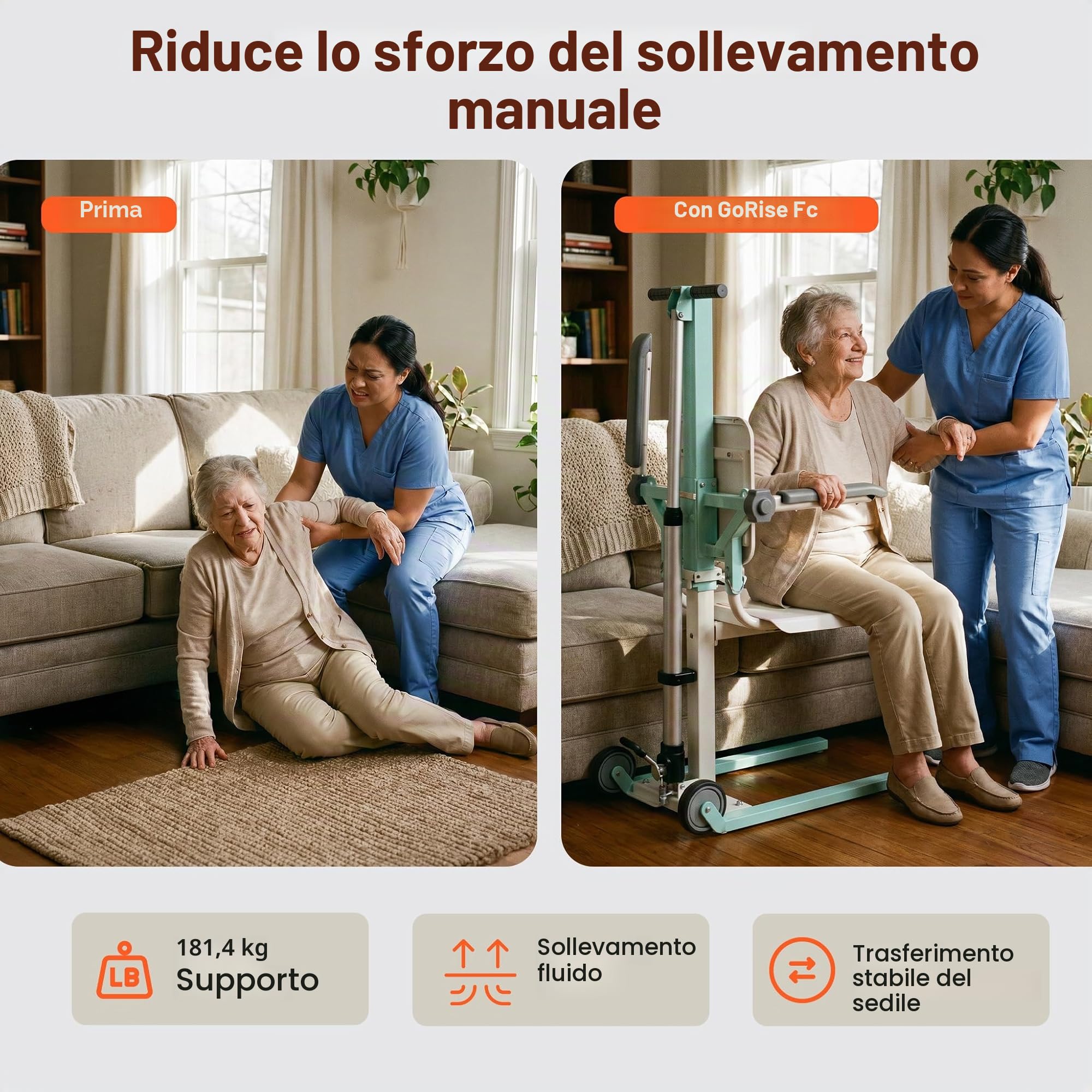 SuperHandy GoRise FC Sollevatore elettrico terra-sedia, portata 180 kg | assistenza al trasferimento per anziani e persone con disabilità, con telecomando magnetico facile da usare;Brevettato