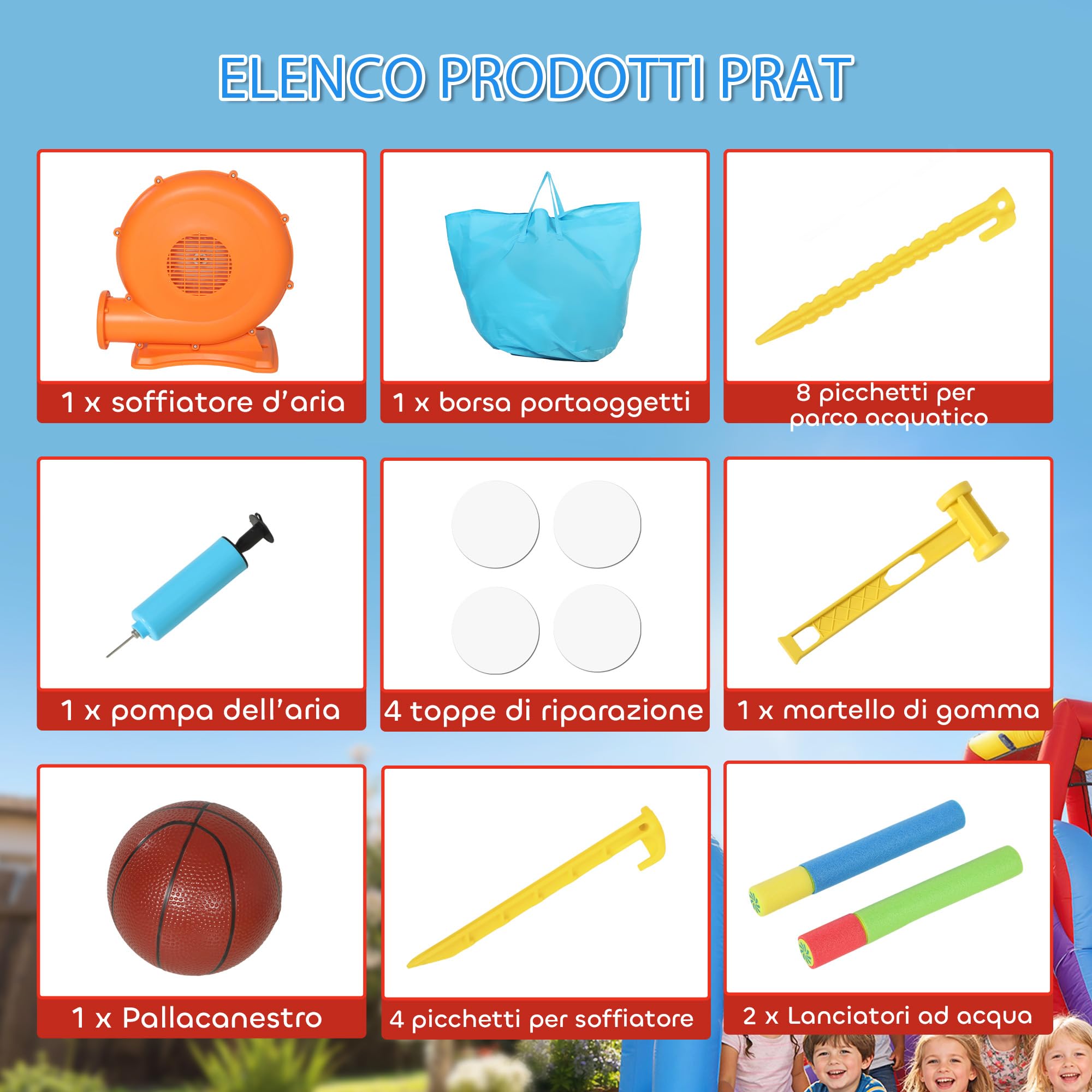 AIYAPLAY 4 in 1 Castello Gonfiabile per Bambini 3-8Anni 364x173x182cm Blu | Scivolo, Trampolino, Piscina Palline/Acqua, Canestro, Palla, Pistole ad Acqua, Soffiatore, Borsa Trasporto, Interni Esterni