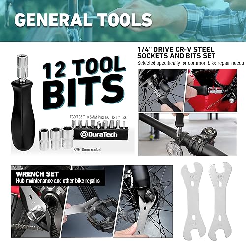 Miniatura 8 de DURATECH Kit de herramientas de bicicleta de 31 piezas, kit completo de reparación de bicicletas con caja de almacenamiento, herramientas de