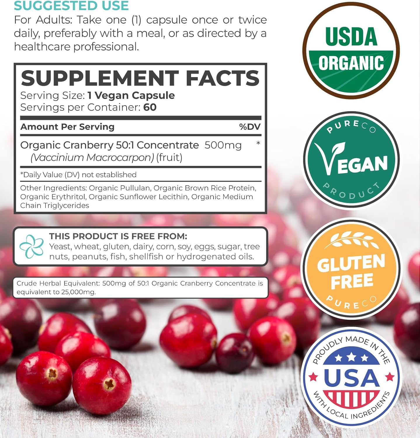 Organic Cranberry Pills - 50:1 Concentrate Equals 25,000mg of Fresh Cranberries (Vegan) for Urinary Tract Health & Kidney Cleanse - Cranberry Pills for Women - UTI Support Supplement - 60 Capsules - Image 5