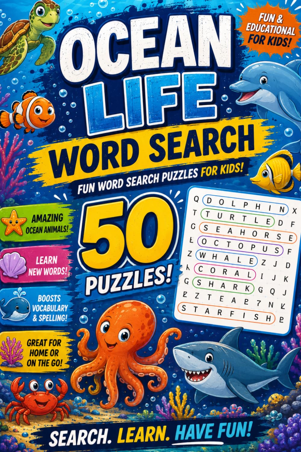 Ocean Life Word Search: Fun Word Search Puzzle for Kids