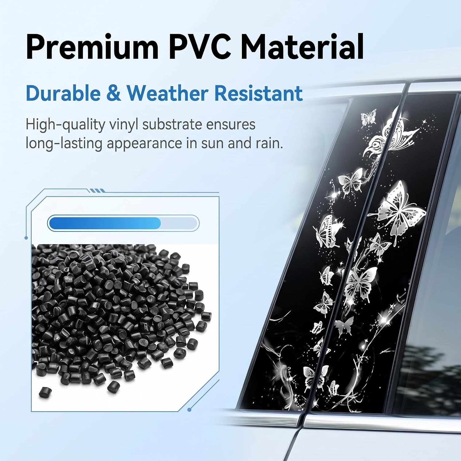 2 PCS Premium Car B Pillar Decals, Waterproof Butterfly Auto Door Trim Covers, Self Adhesive Vehicle Side Scratch Protector, Universal Car Exterior Accessories for Mens Womens (White) image 3