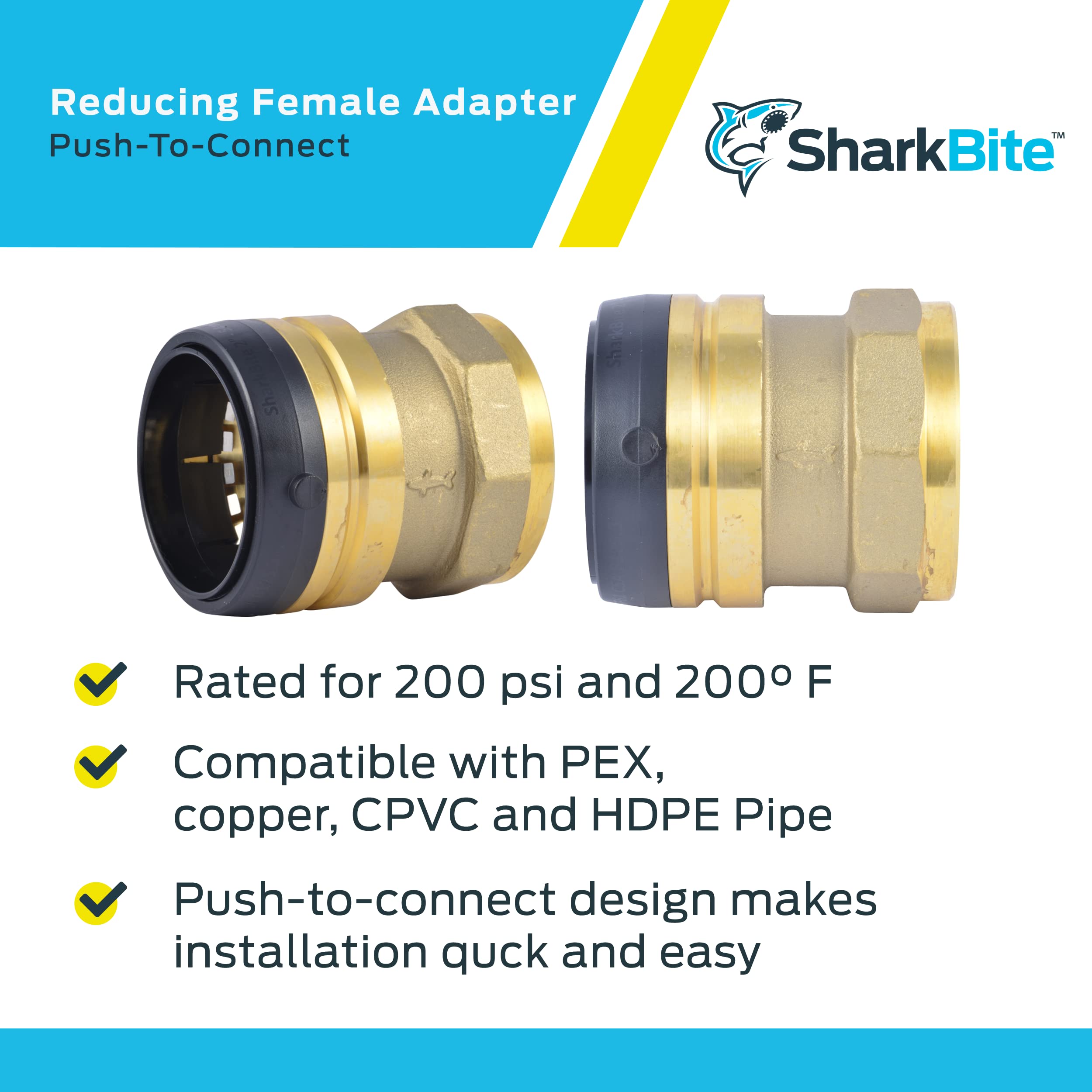 SharkBite T-Stück 2 Zoll – Push-to-Connect Verbinder Für PEX, Kupfer, CPVC, Blitzschnell & Ohne Werkzeug