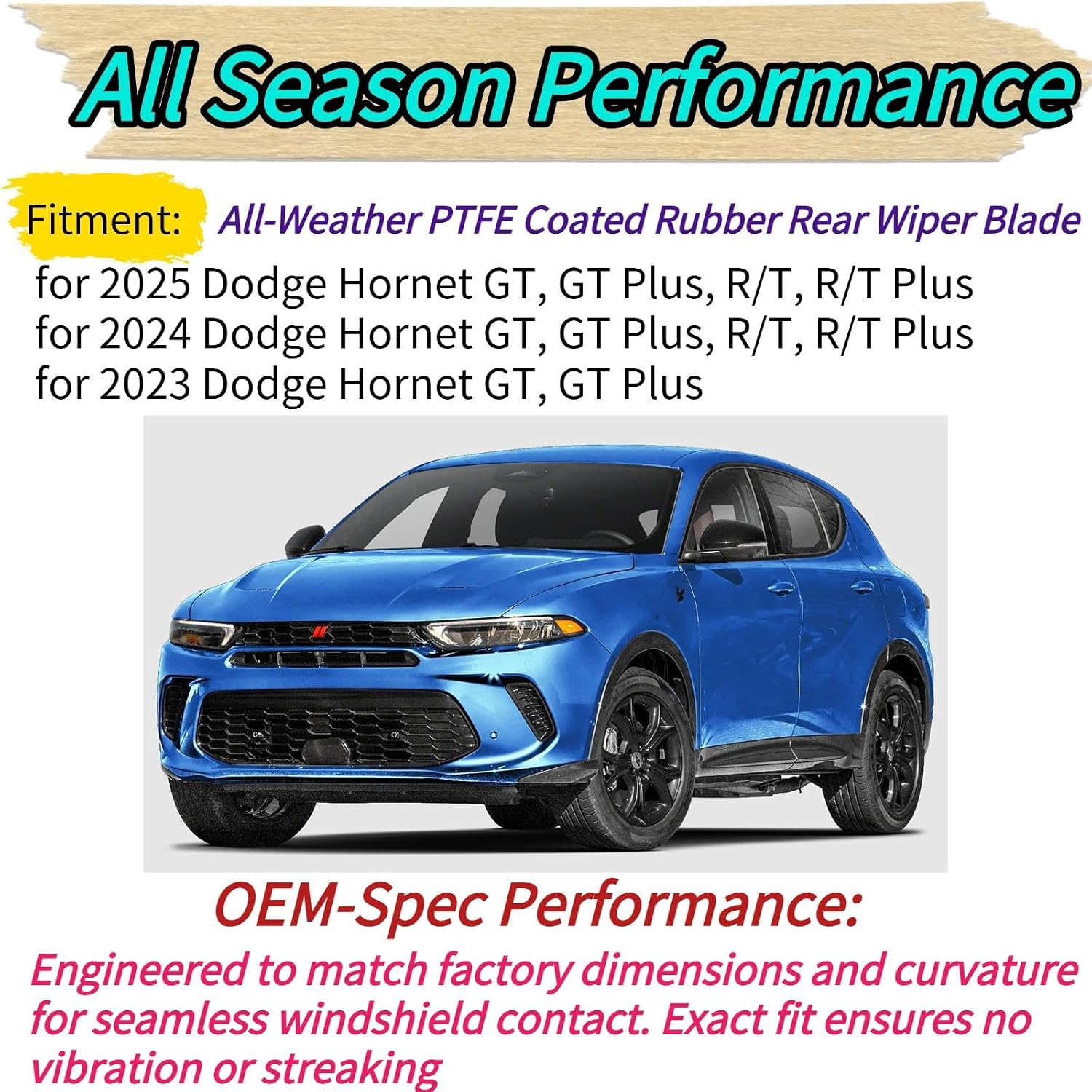 Rear Wiper Blade Arm Replacement for Dodge Hornet 2025 2024 2023 - OEM Fit for GT GT Plus R/T R/T Plus Models - All-Season Rear Back Windshield Wiper Blade Set