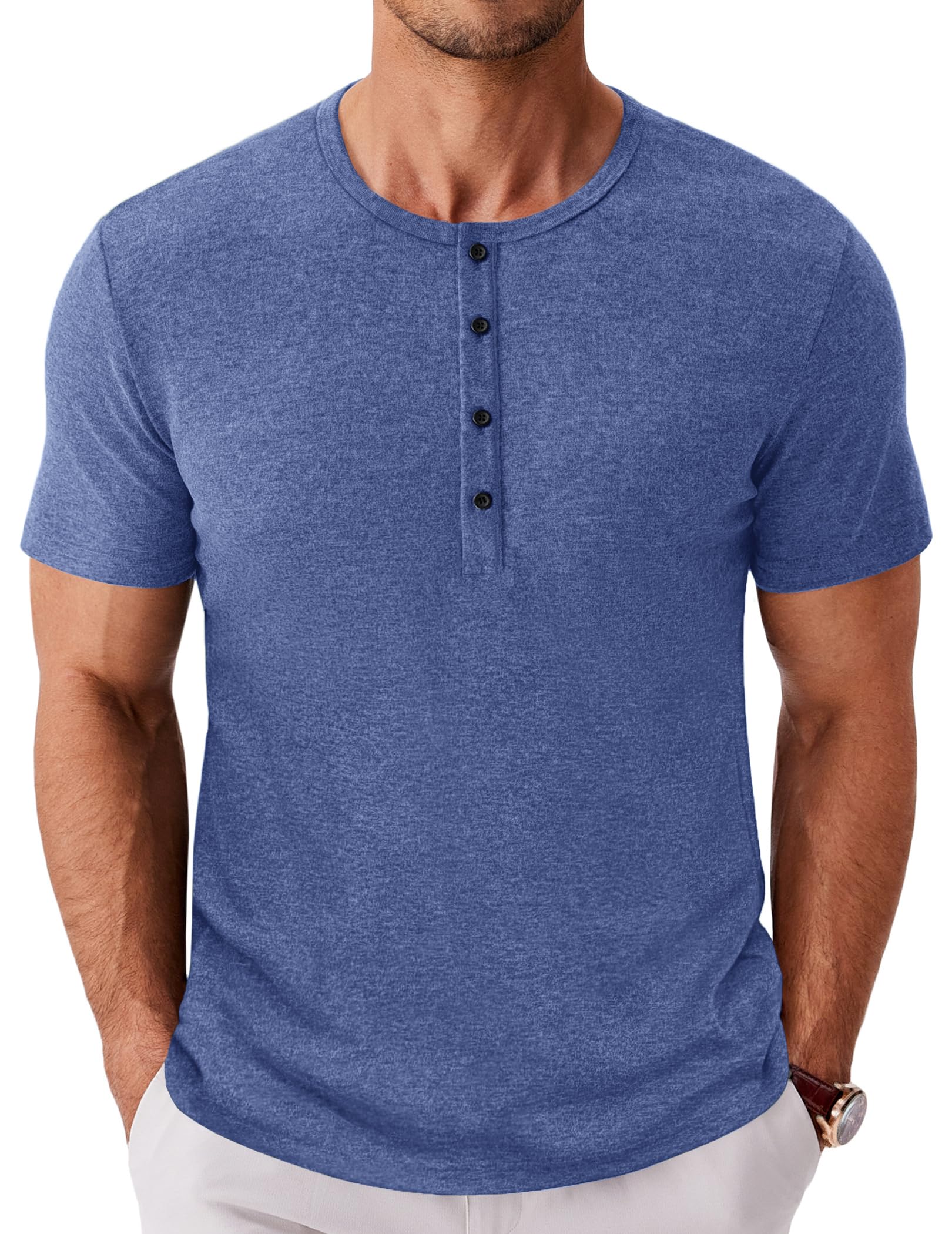 COOFANDY Men's Henley Shirts Short Sleeve Fashion Casual T-Shirts Summer Button Basic Tee
