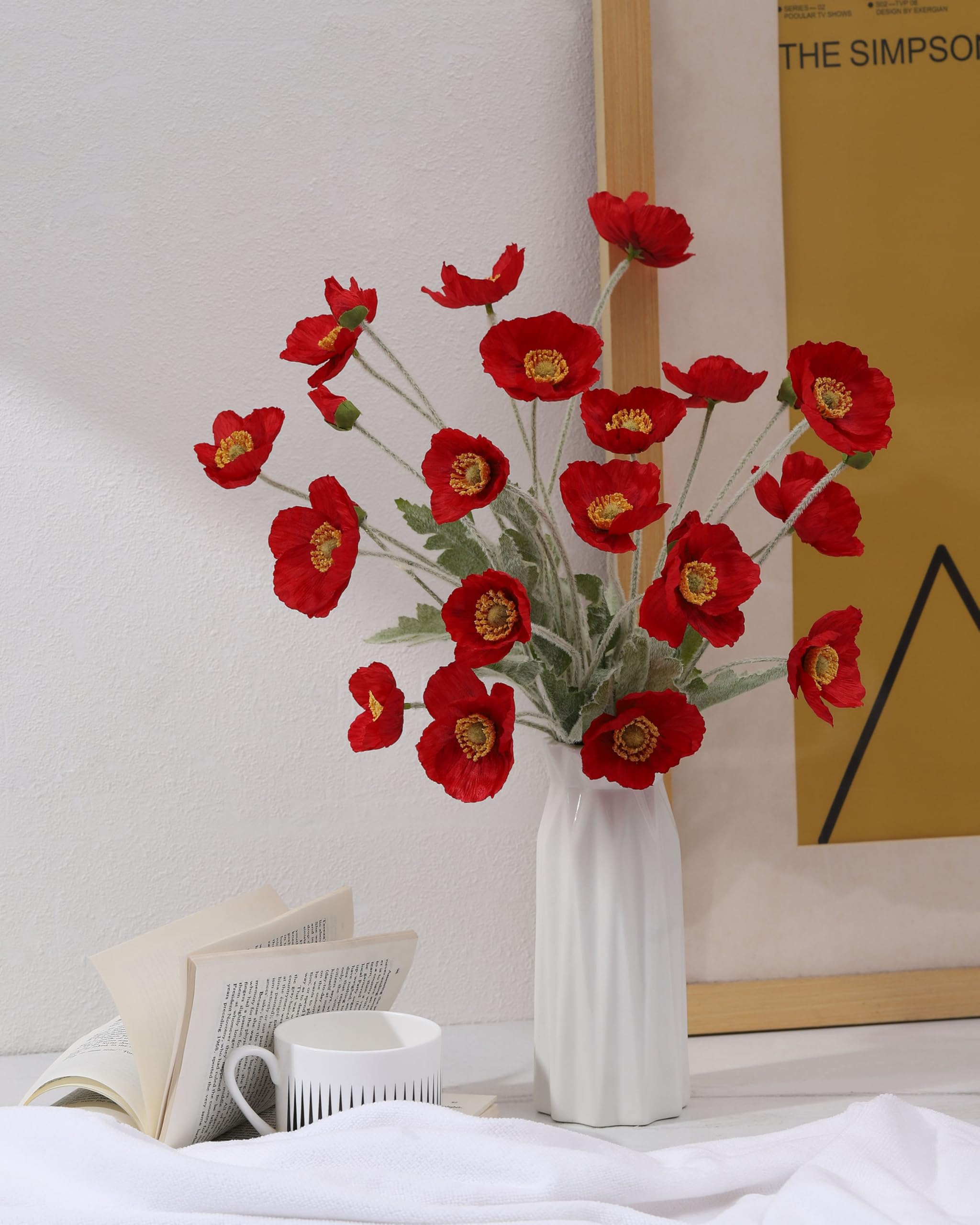 DuHouse 6 Pcs Artificial Poppies Flowers Silk Poppy Flowers for Home Table Centerpieces Decoration Office Wedding(Red) - Image 4