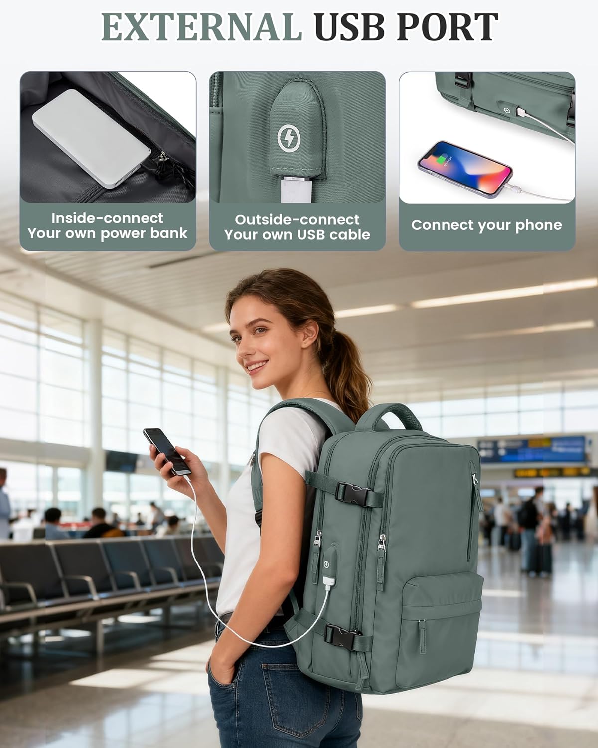 Vacuum Compression Backpack, Travel Vacuum Backpack with Electric Vacpack Pump, Flight Approved Travel Vacuum Bags Carry On Personal Item Suitcase Luggage for Men Women, Green, Large