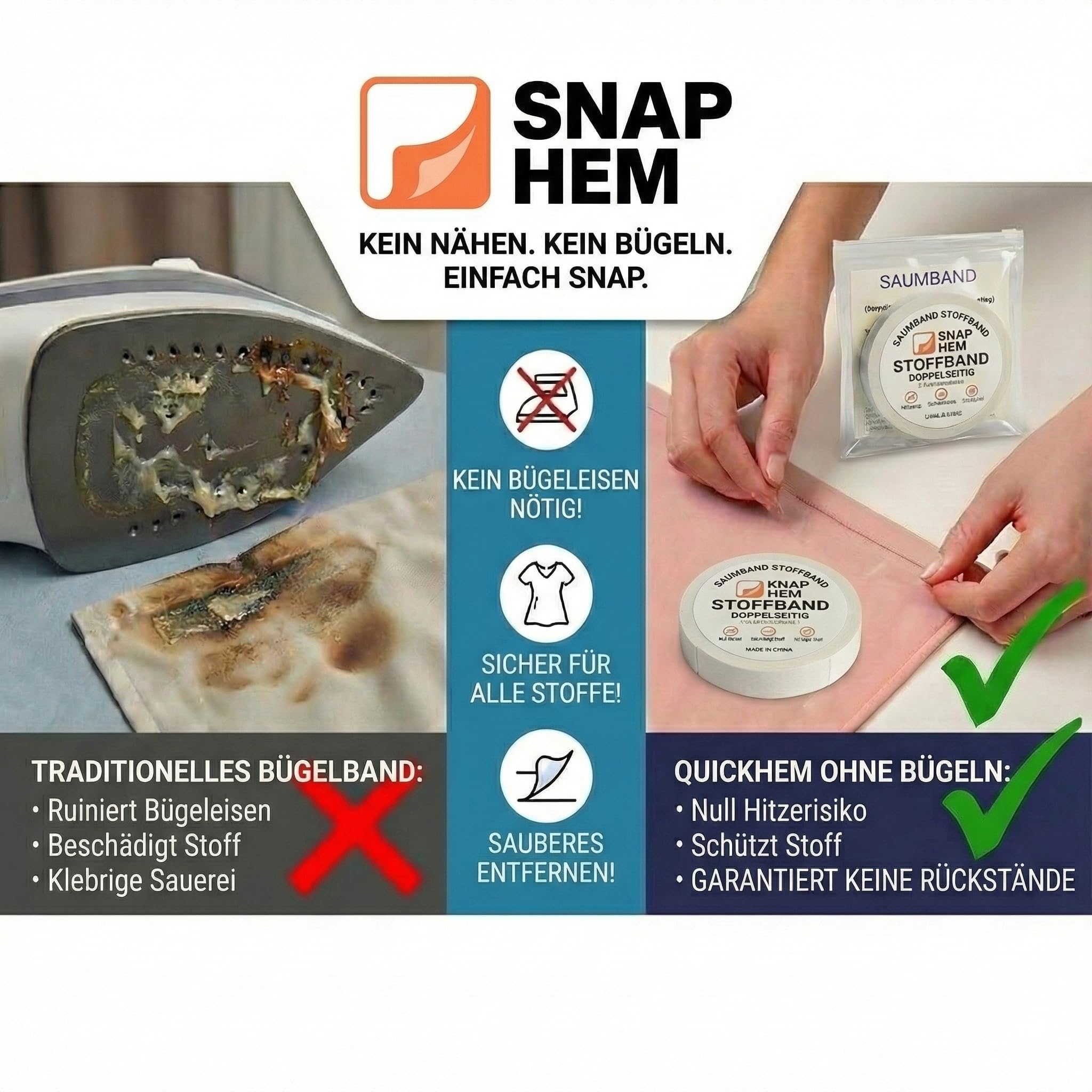 No Sew No Iron Hem Tape – Quick Fix Fabric Tape for Clothing & Curtains – Instant Wardrobe Repair , Easy to Use, Travel Essential