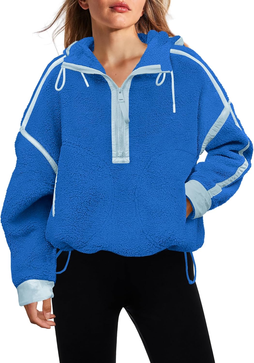 Panadila Womens Half Zip Fleece Pullover Oversized Hoodies Fuzzy Hooded Sweatshirt Cozy Sherpa Jacket