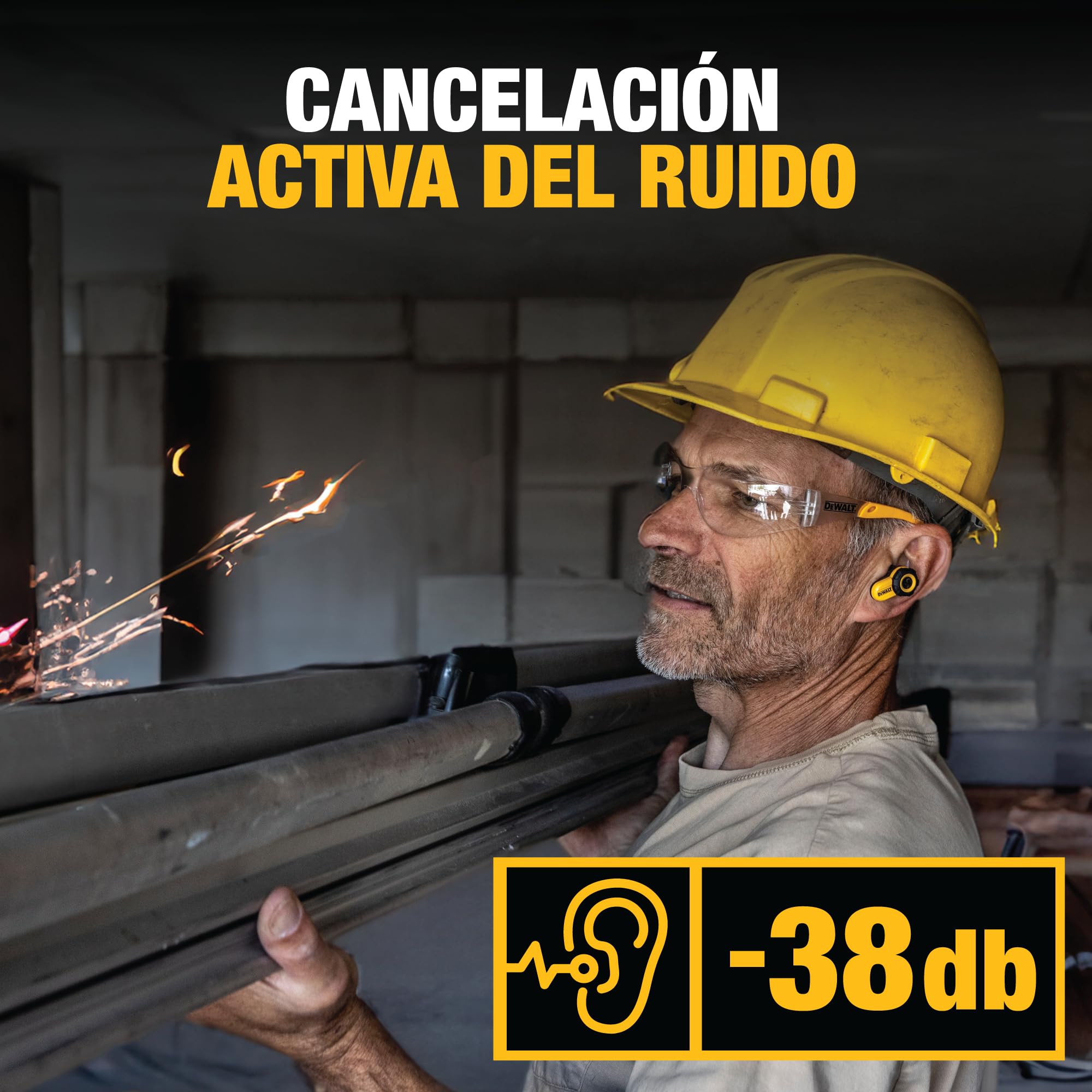 DEWALT Audífonos inalámbricos Jobsite Pro X2 ANC con Bluetooth para Trabajo Pesado, con cancelación Activa de Ruido, 10 h de autonomía (más de 40 h con Estuche), 4 Modos de ecualización, IP54
