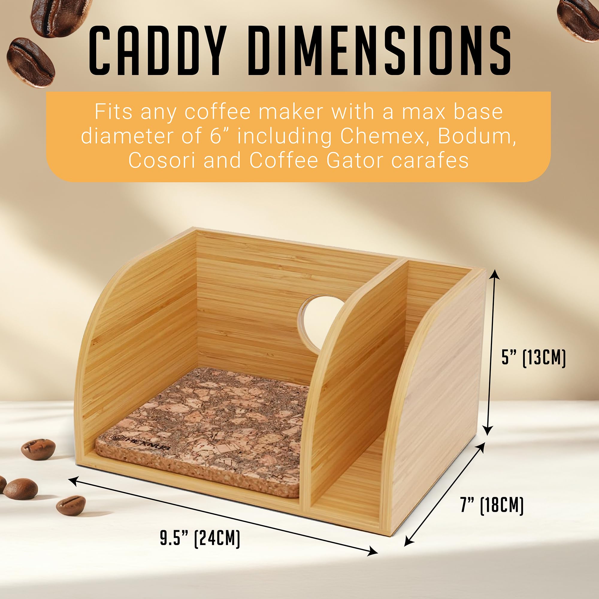 Organizador y tapa para cafetera, soporte de bambú para jarras de café Chemex, Bodum, Cosori, alfombrilla resistente al calor, soporte de filtro para cafetera de goteo, tapete de corcho 3