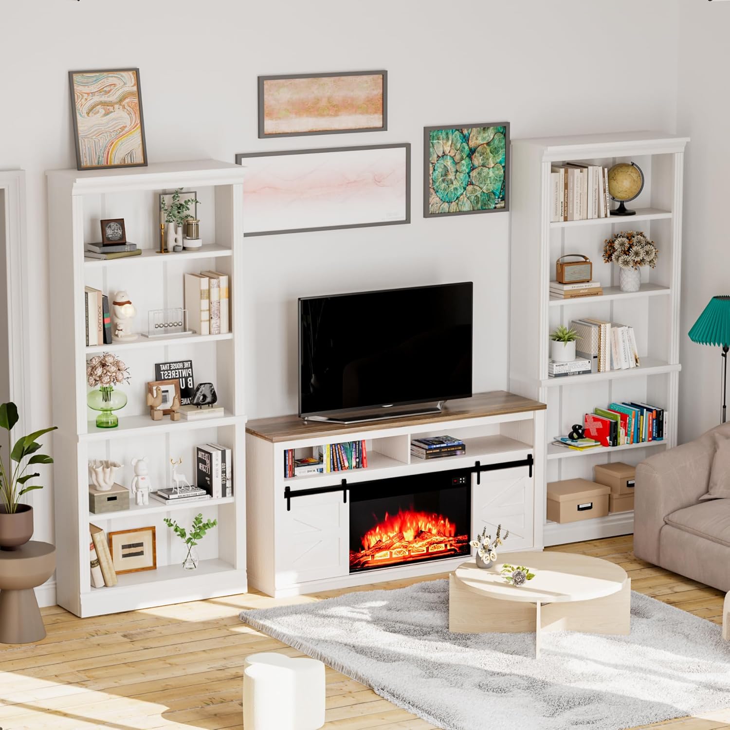 Shahoo 72" Bookcase and Bookshelf, 5-Tier Wood Bookcases with Shelves, Tall Floor Standing Book Shelf Storage Cabinet Home Decor Furniture for Living Room, Home Office 1 Pcs, White