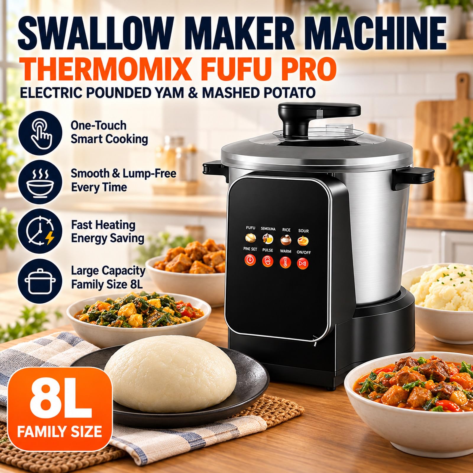 Macchina Automatica 8L per Swallow, Yam E Fufu, 900W
