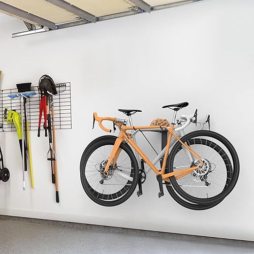 Miniatura 2 de WALMANN Estante horizontal para bicicleta montado en la pared, solución de almacenamiento de bicicletas plegable que ahorra espacio para 2