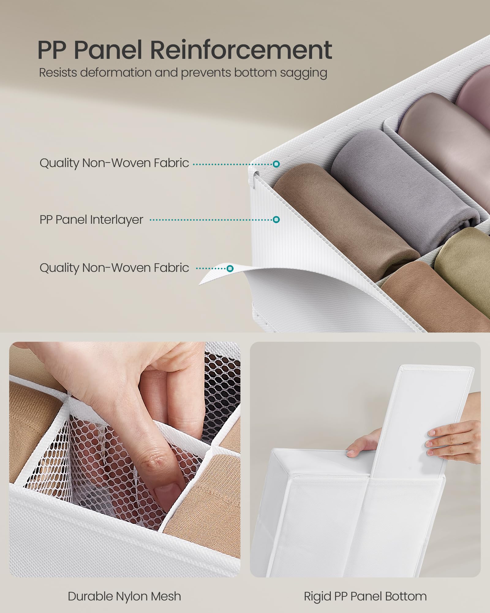 SONGMICS Set of 4 Drawer Organisers, 80 Compartments (2x16+2x24), Foldable Closet Organiser, 30 x 30 x 10 cm - Image 3