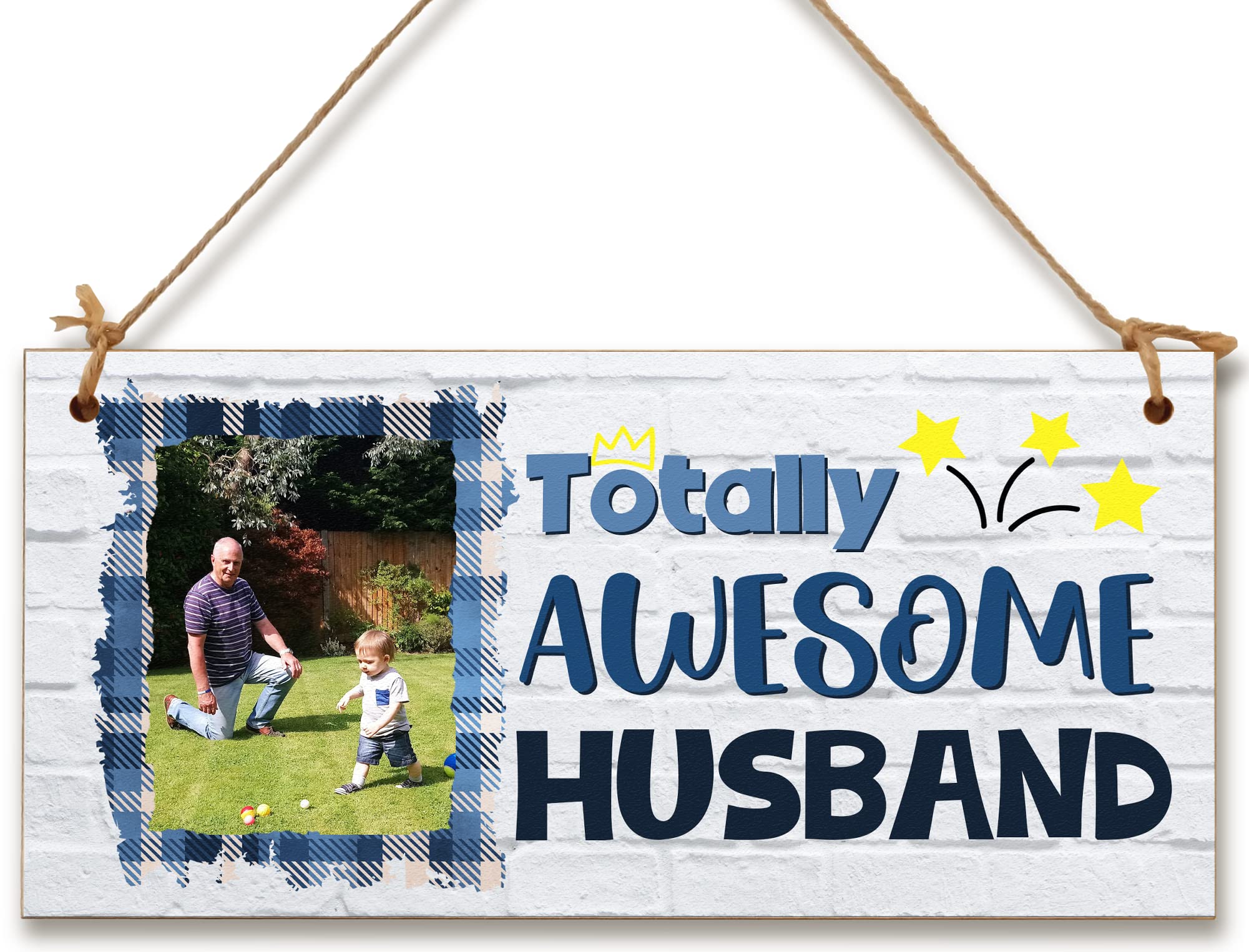 Personalised Wooden Plaque with Photo Totally Awesome Husband Grandad Door Sign Gift for Daddy Hanging Man Cave Shed