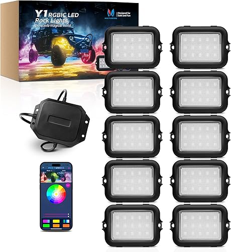 MICTUNING Y1 RGB+IC Dream Color - Kit de luces LED Rock - 10 cápsulas de luces subterráneas para camiones con efecto de persecución, luz exterior de