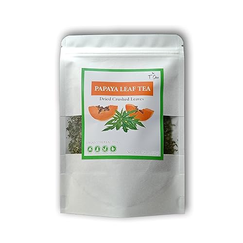 T CHA - Té de hoja de papaya  Hojas secas trituradas (1.76 oz)  100% natural  Ayuda al apetito y la digestión  Fortalece el sistema inmunológico