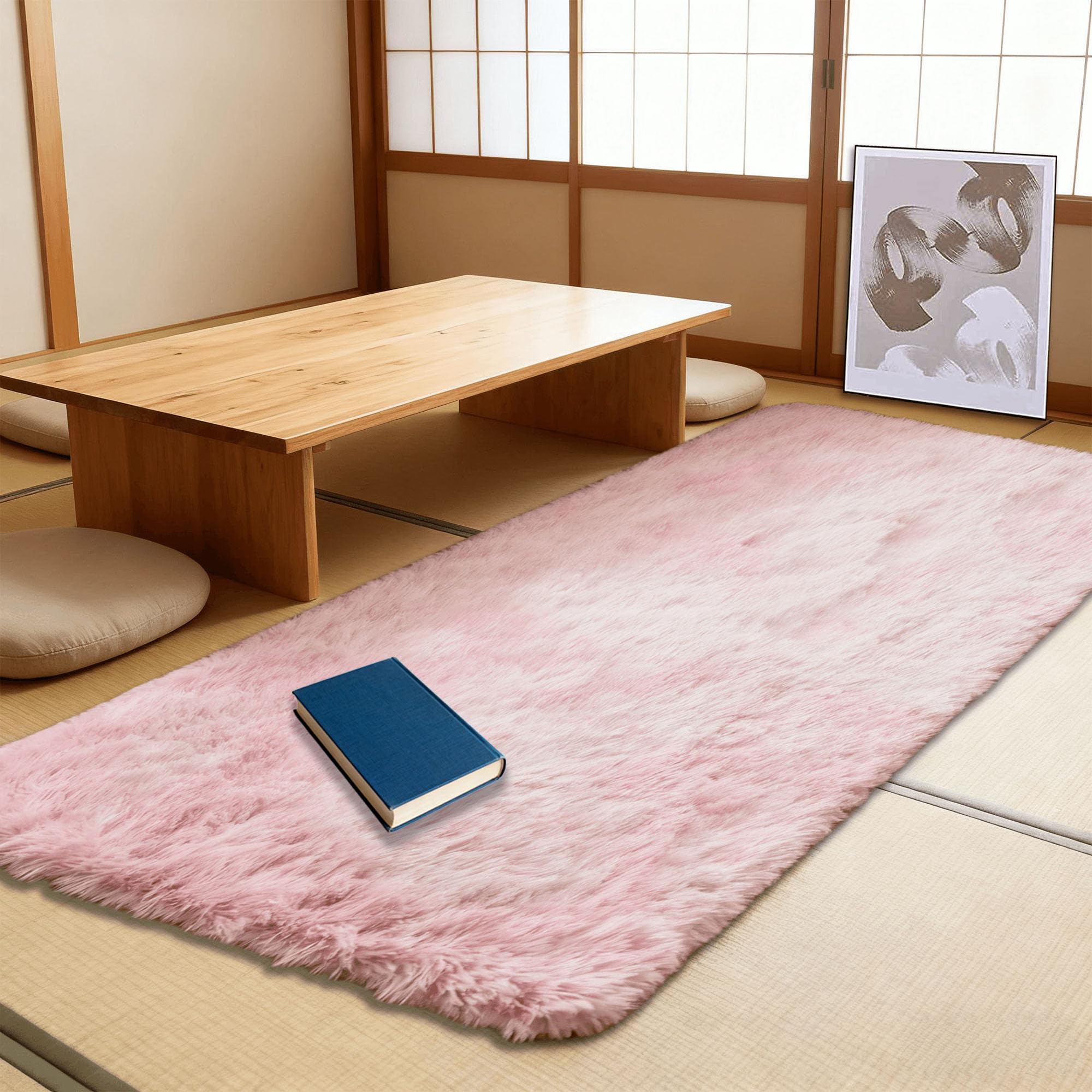 Tapis de salon shaggy 150x200 cm velours rose clair style moderne