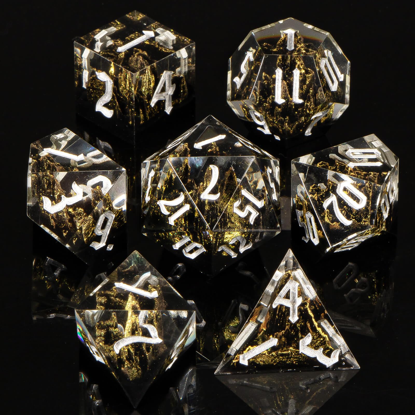 KERWELLSI Resin Nature Mountain Forest DND Dice Set D&D with Gift Box, 7Pcs Custom Sharp Edge Dungeons and Dragons Dice - Image 3