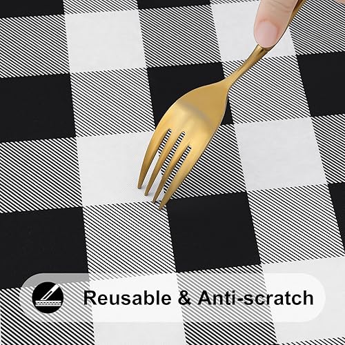 Miniatura 7 de smiry - Mantel de vinilo rectangular para mesa de 4 pies, mantel elástico, ajustado e impermeable, diseño de cuadros, respaldo en franela, para