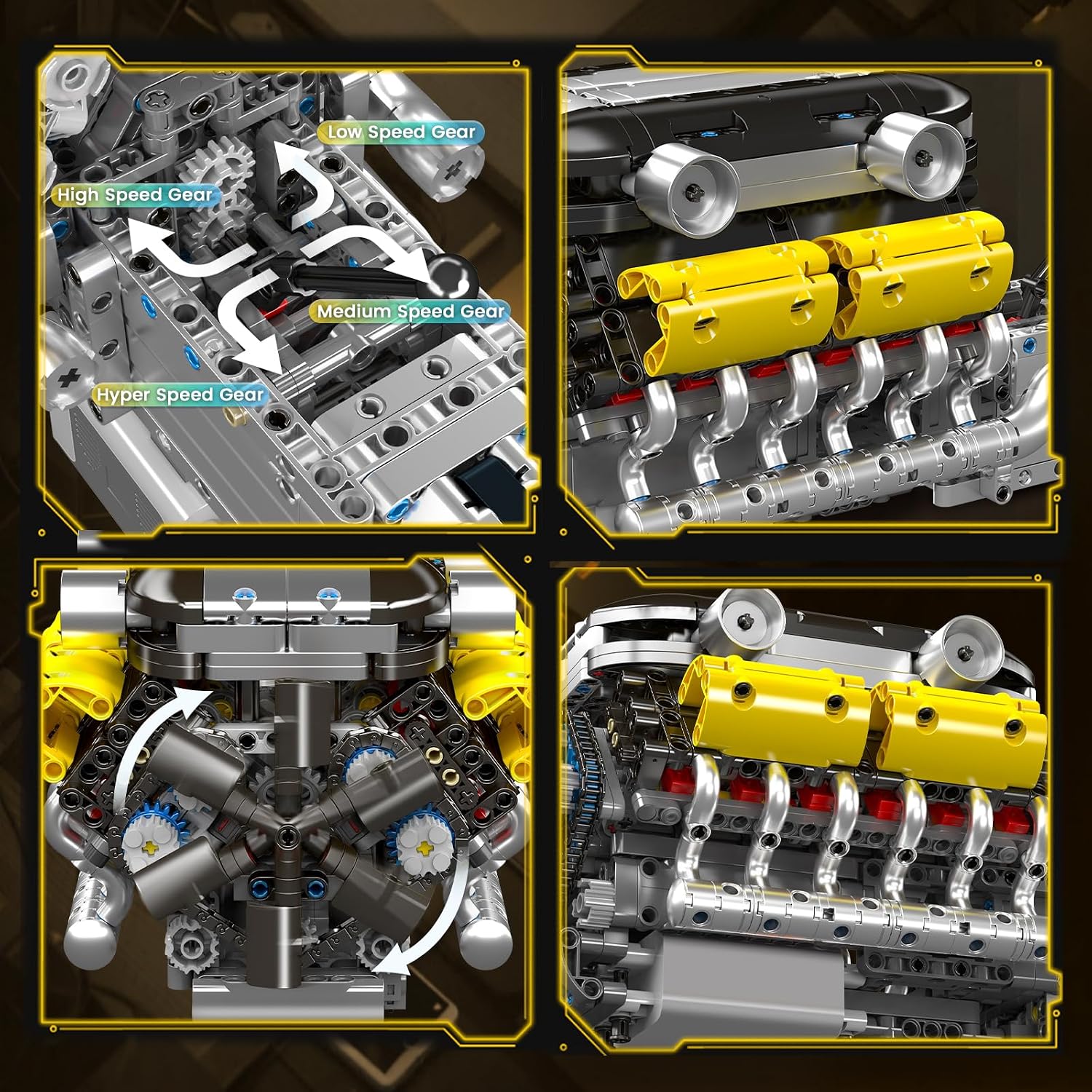 Mould King 10202 Supercar Building Blocks, V12 Engine Transmission Model Kit, Sports Car Bricks Set, Construction Gift for Adults (1,260 Pieces)