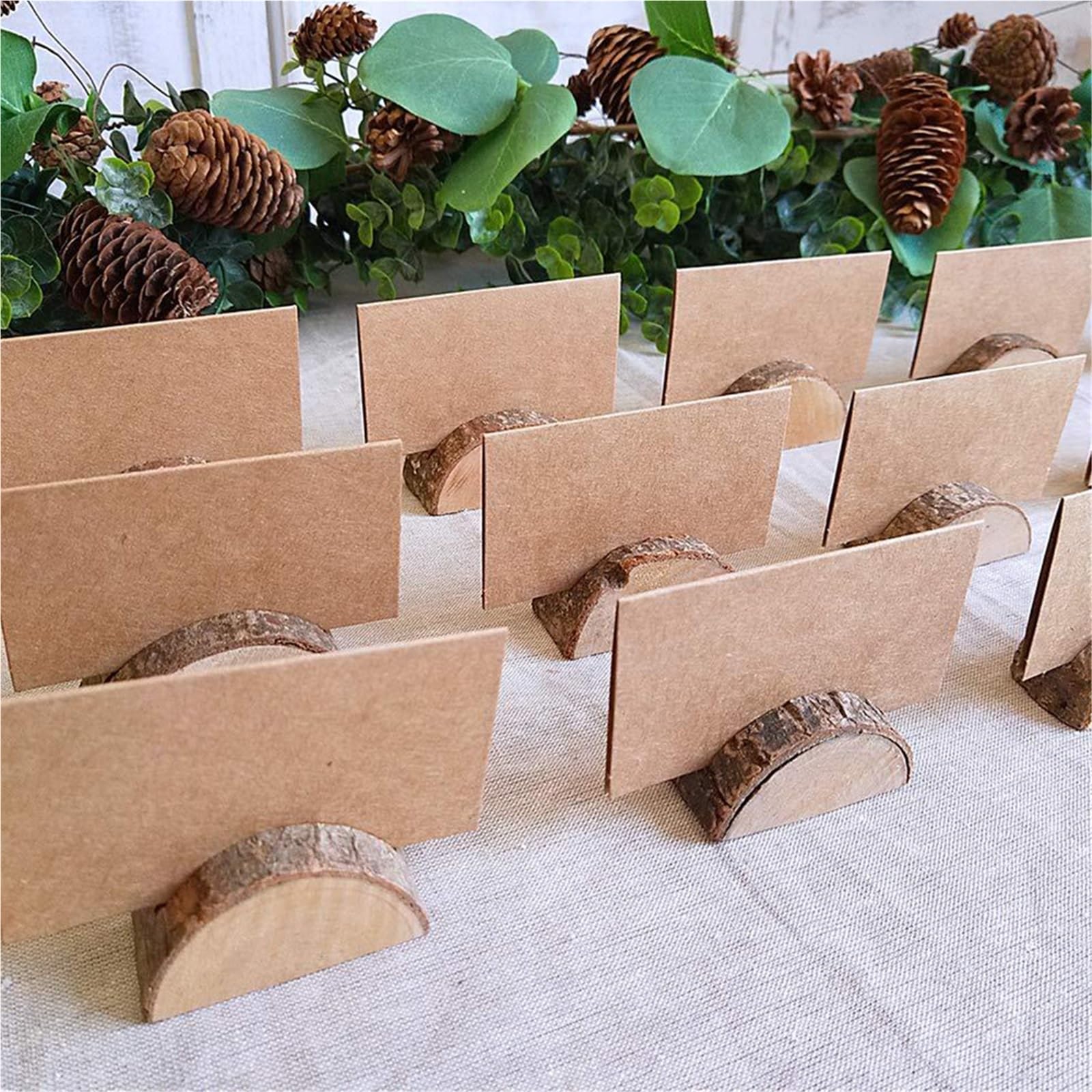 Memo-Clip-Halter, rustikaler Tischkartenhalter aus Holz, Kraftpapier, für Namen, Nummern, Fotoständer, Hochzeit, Hochzeit, Party, 50 Stück