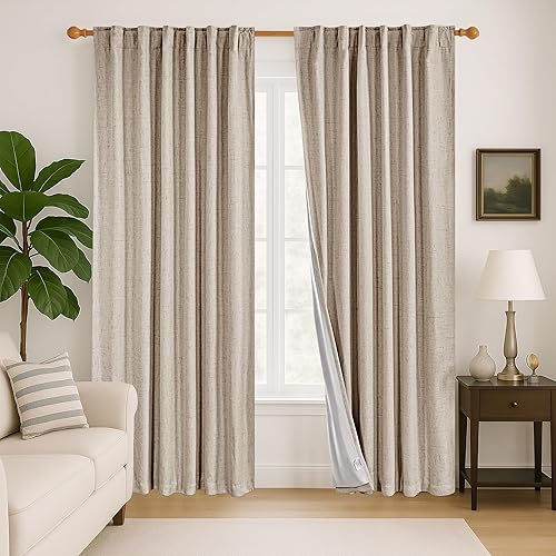 Miniatura 11 de Deconovo - Cortinas 100% opacas de mezcla de lino 52" x 84" (2 paneles, gris) – Aislamiento térmico, reducción de ruido – Colgante de 3 vías