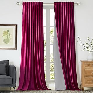 100% Full Blackout Hot Pink Velvet Curtains 84 inch Long for Living Room...