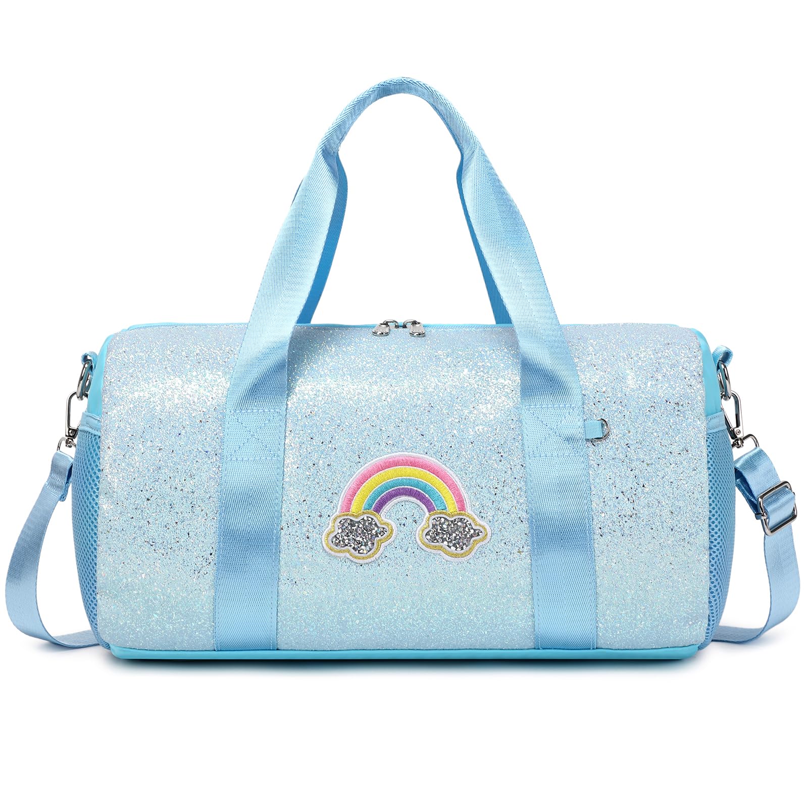Dance Bag for Girls Rainbow Ballet Bag Shiny Glitter Ballerina Duffle Bag for Girls Crossbody Gym Duffle Bag with Waterproof Wet Pocket